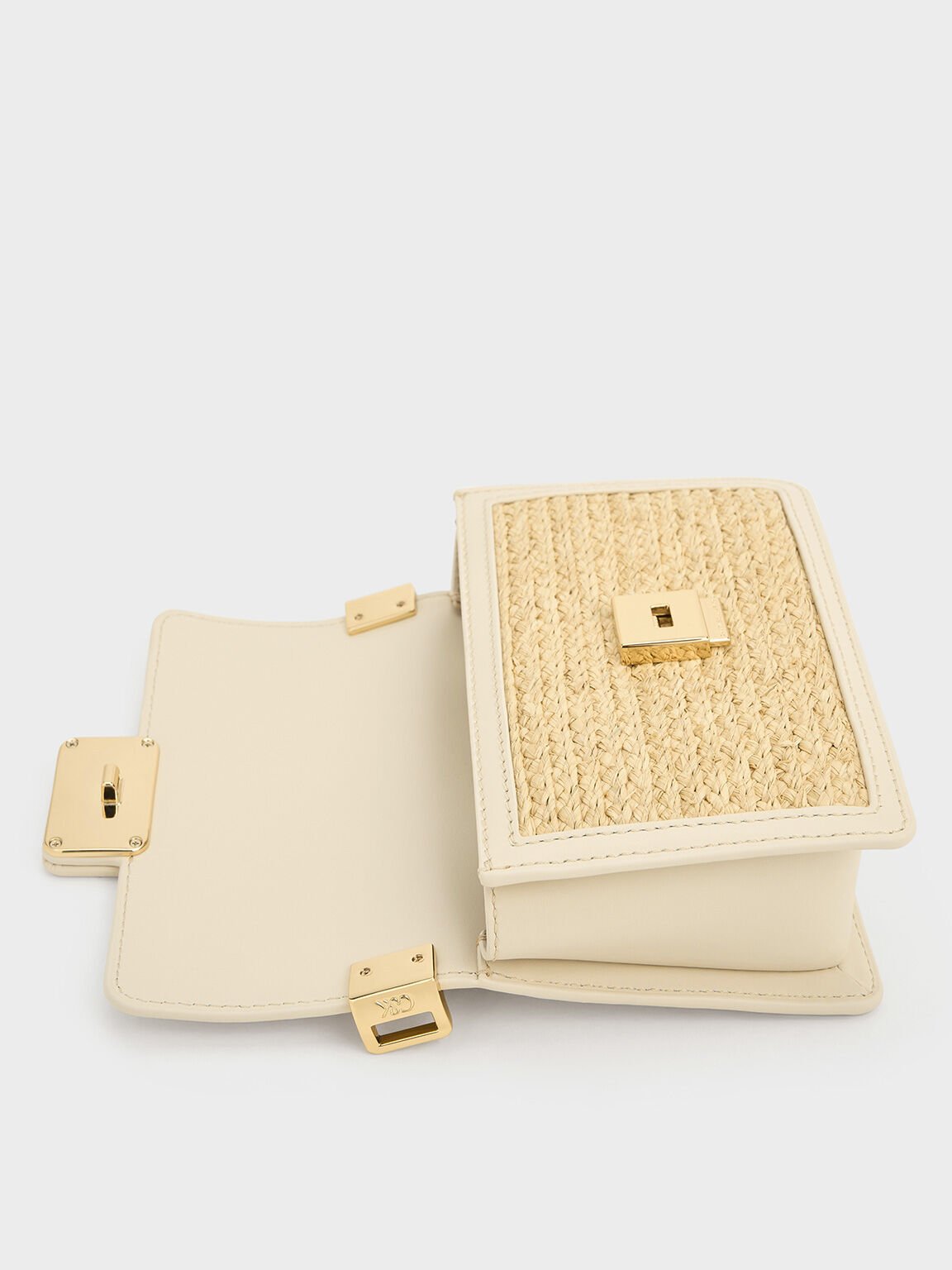 Túi đeo vai chữ nhật Leather & Raffia Boxy, Be, hi-res