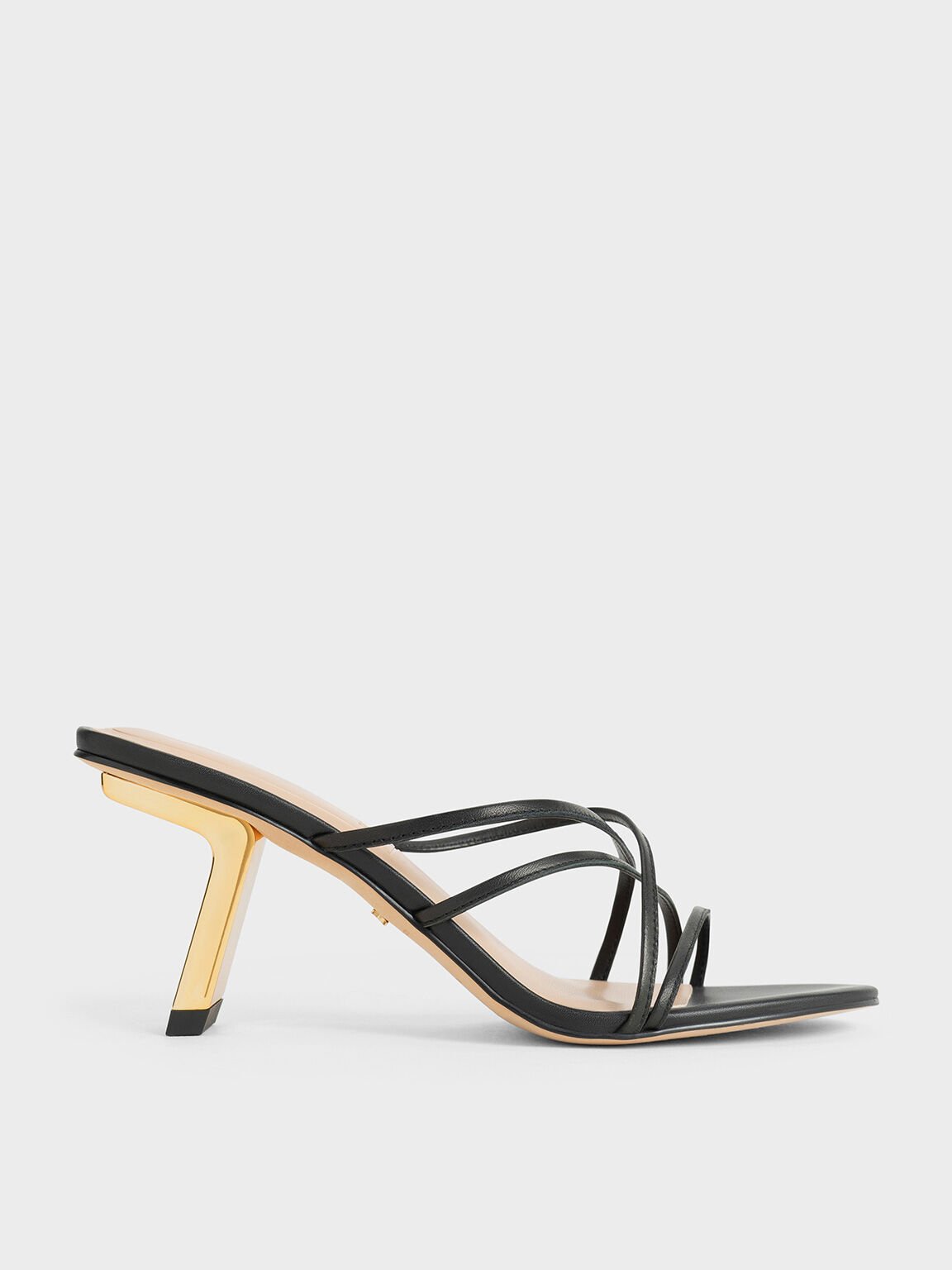 Giày mules cao gót Orly Leather Strappy Slant-Heel, Đen, hi-res