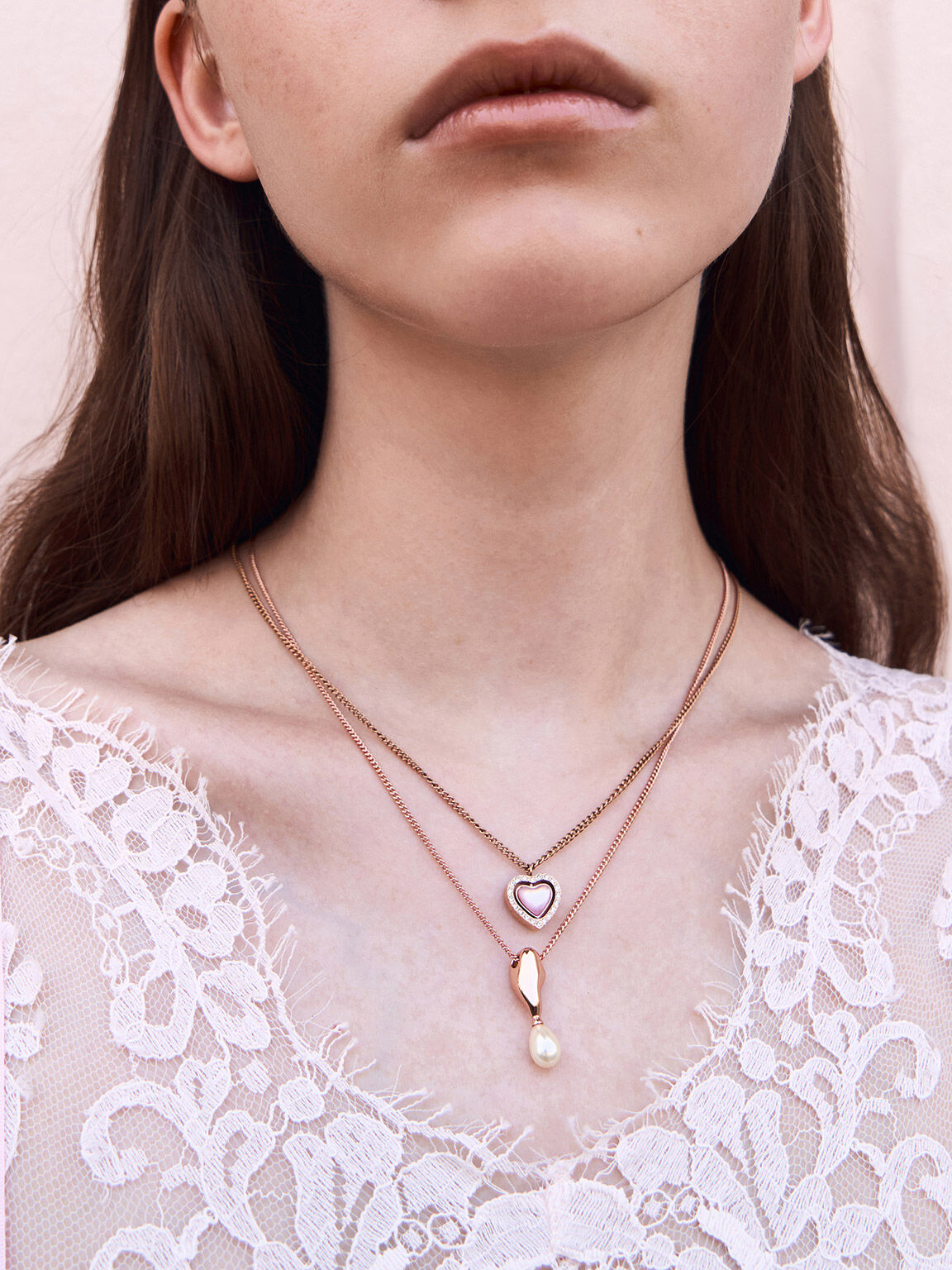 Annalise Crystal Heart-Stone Necklace, Rose Gold, hi-res