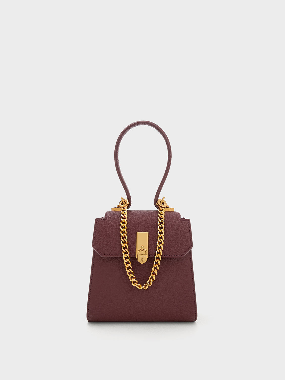 Burgundy Locket Chain-Link Trapeze Bag - CHARLES & KEITH VN