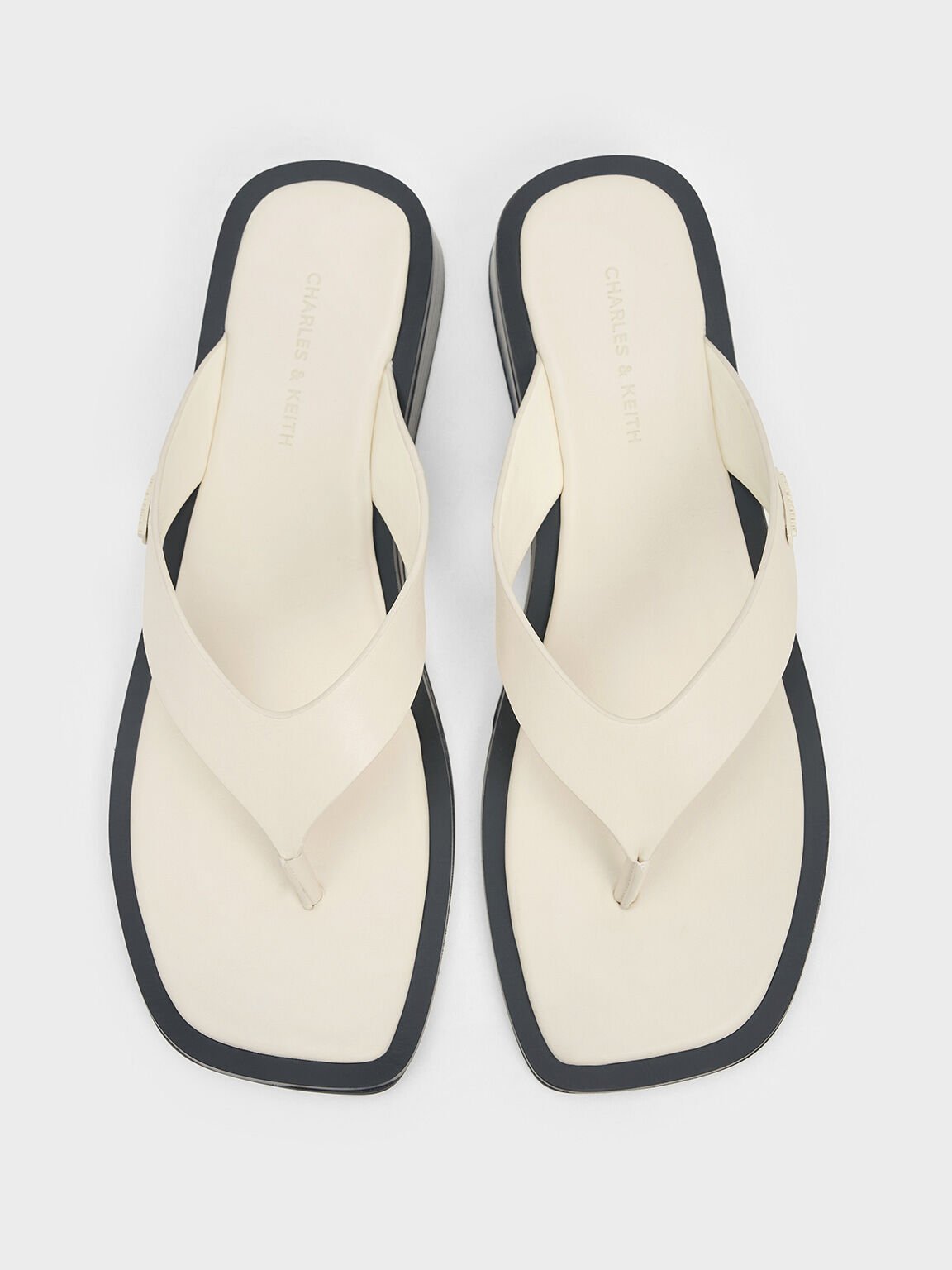 V-Strap Wedge Thong Sandals, Cream, hi-res