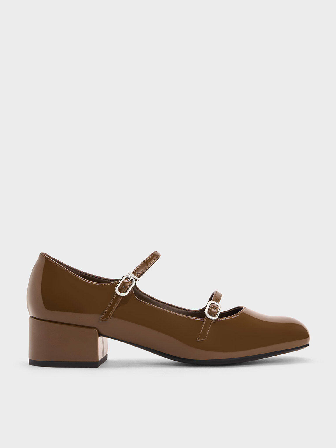 Giày cao gót mũi tròn Double-Strap Block-Heel, Nâu, hi-res