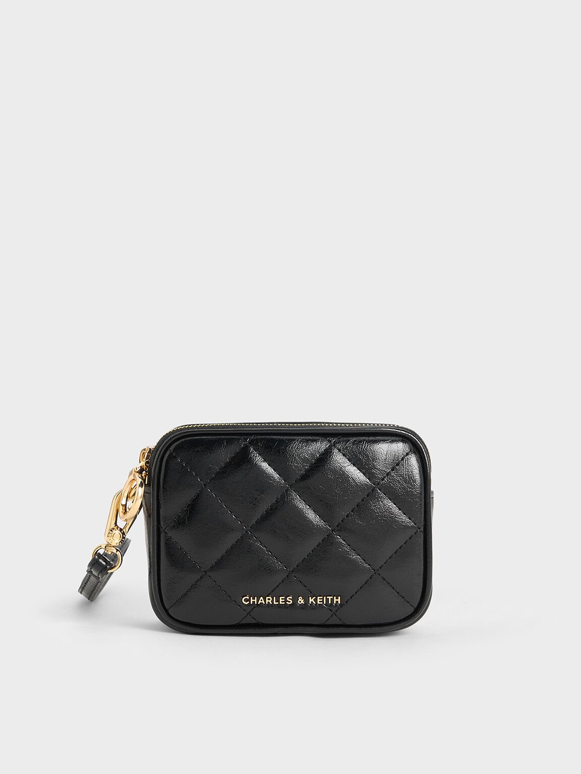 Ví ngắn chữ nhật Apfra Quilted Wristlet, Đen, hi-res