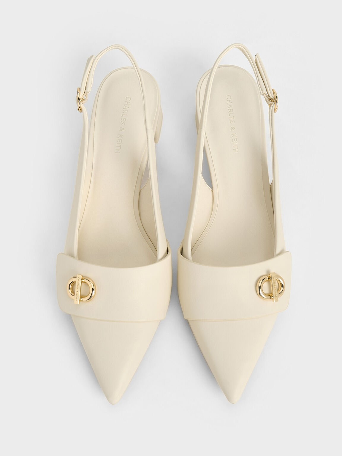 Metallic-Accent Pointed-Toe Slingback Pumps, Chalk, hi-res