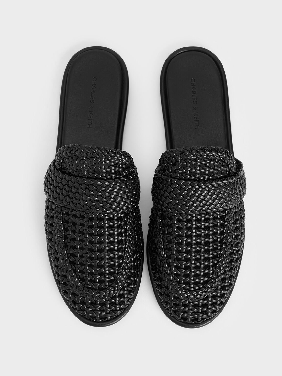 Woven Slip-On Flats, Black, hi-res