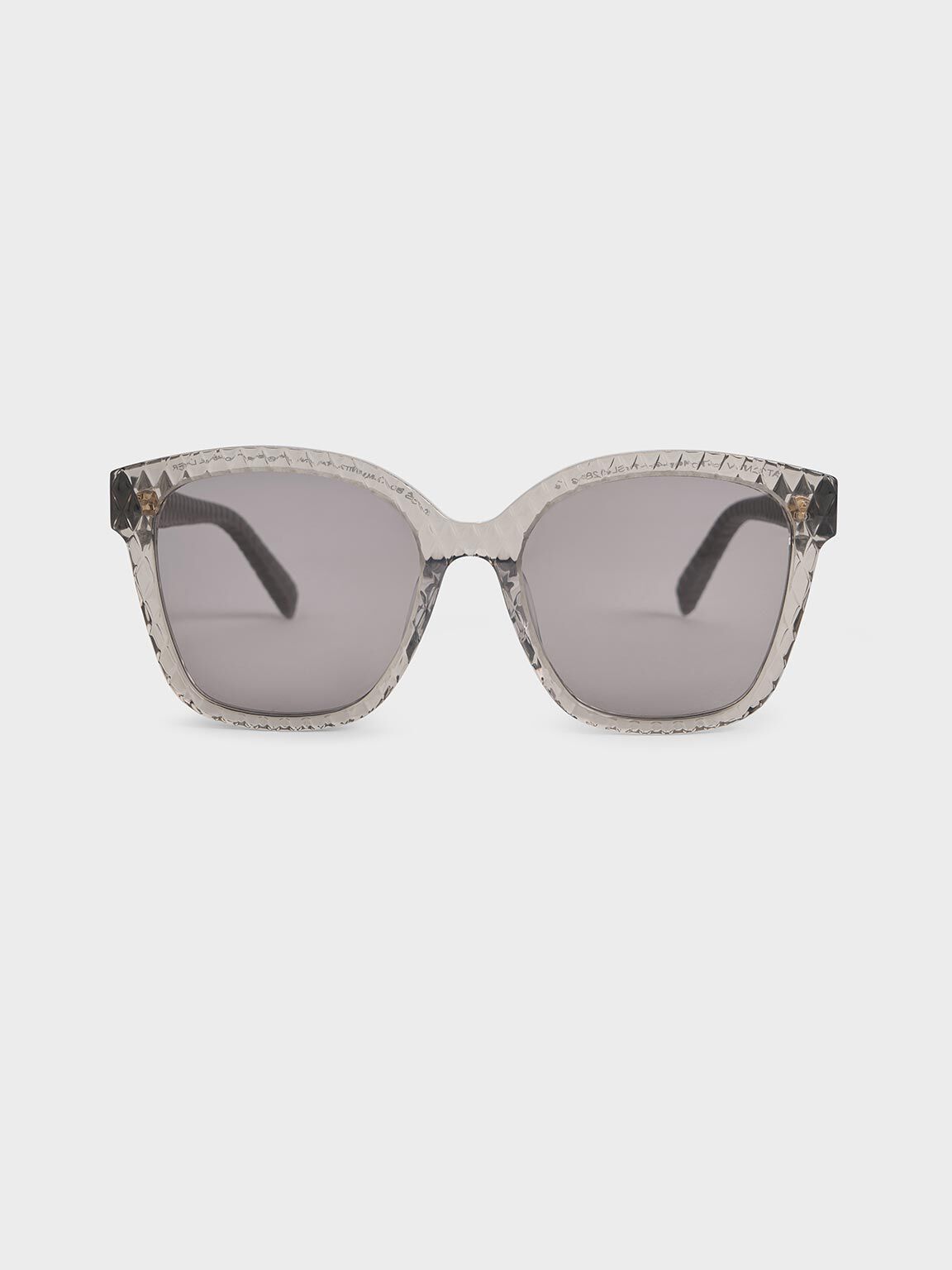 Recycled Acetate & Leather Quilted Sunglasses, Grey, hi-res