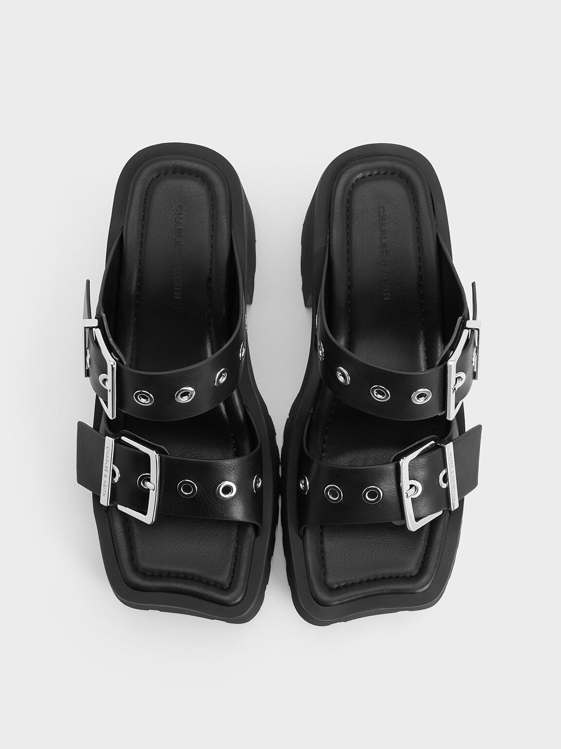 Giày mules cao gót Trill Grommet đen (Đen) | Giày - CHARLES & KEITH VN