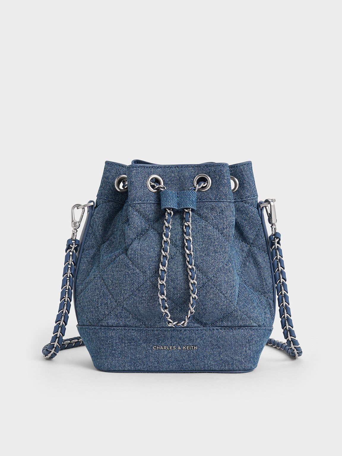 Quilted Denim Two-Way Bucket Bag, Denim Blue, hi-res