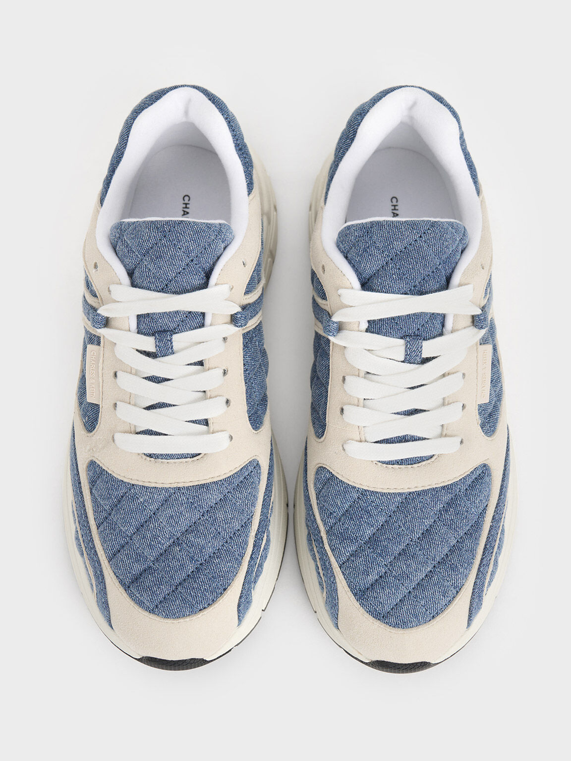 Denim Quilted Lace-Up Chunky Sneakers, Denim Blue, hi-res