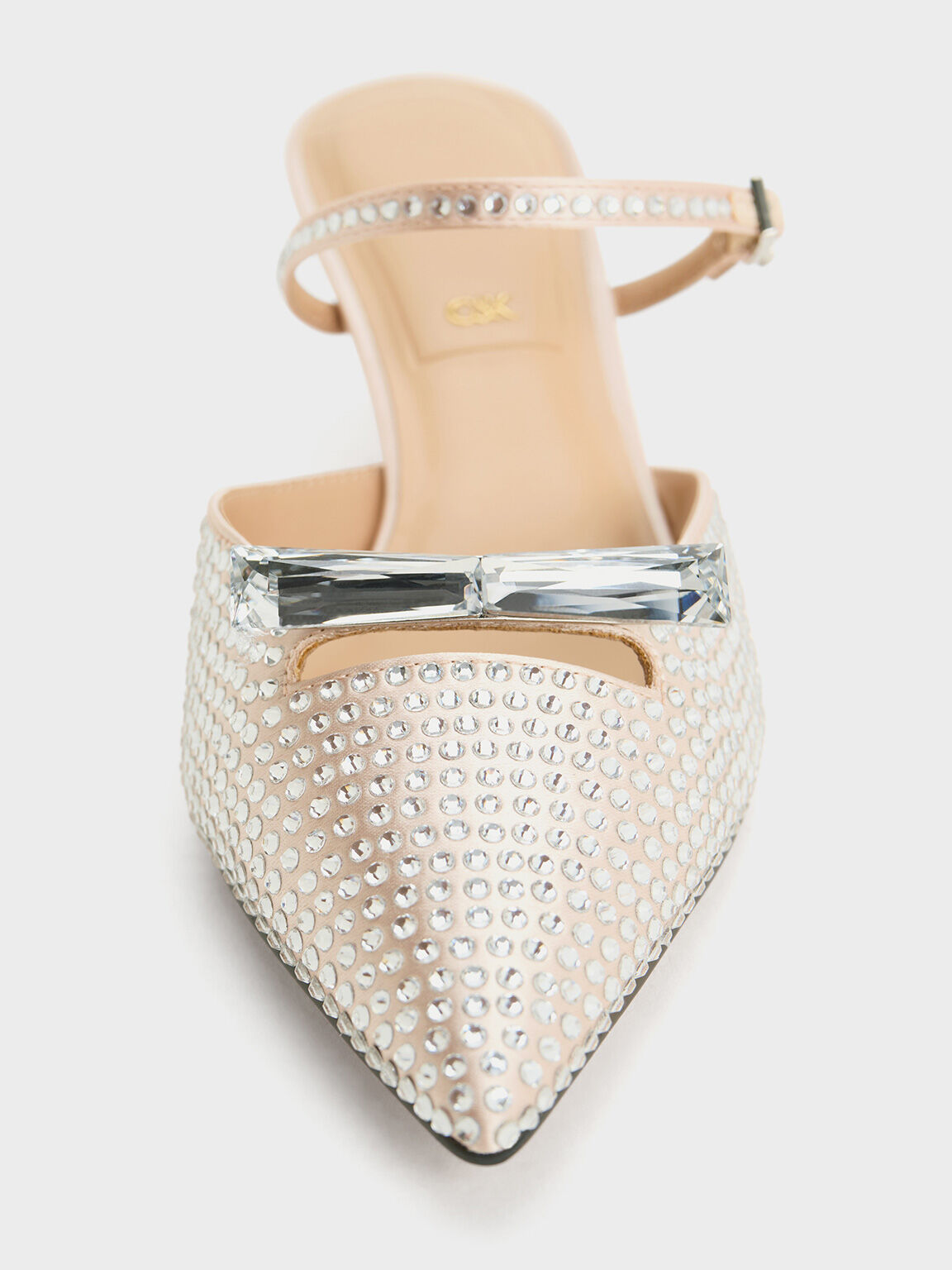 Giày mules cao gót Recycled Polyester Crystal-Embellished Bow Kitten-Heel, Cát, hi-res