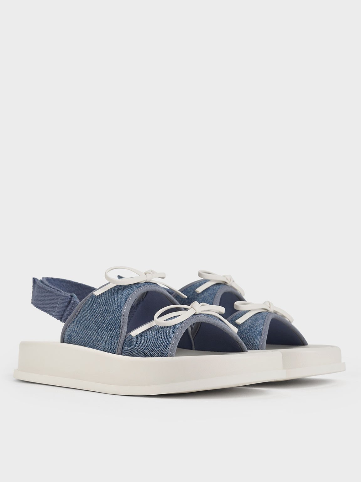 Girls' Denim Double Bow Sandals, Denim Blue, hi-res