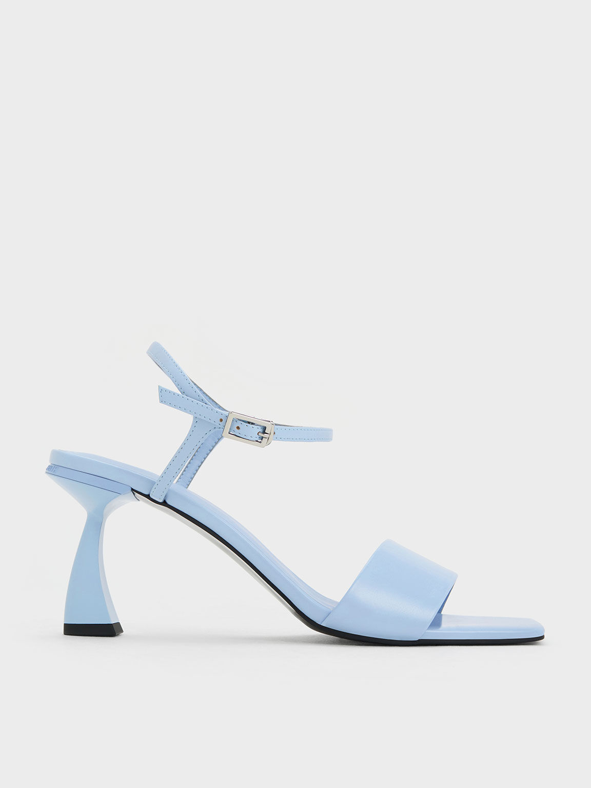 Open Toe Curved Heel Sandals, Blue, hi-res