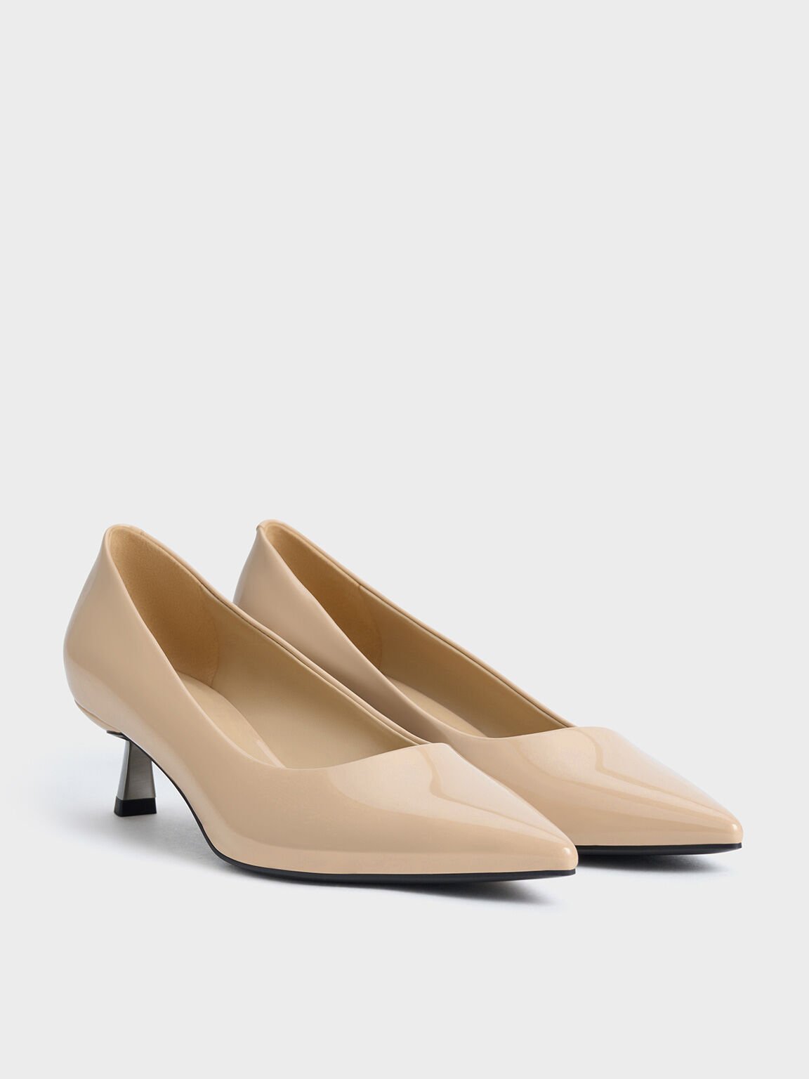 Patent Pointed-Toe Kitten-Heel Pumps, Nude, hi-res