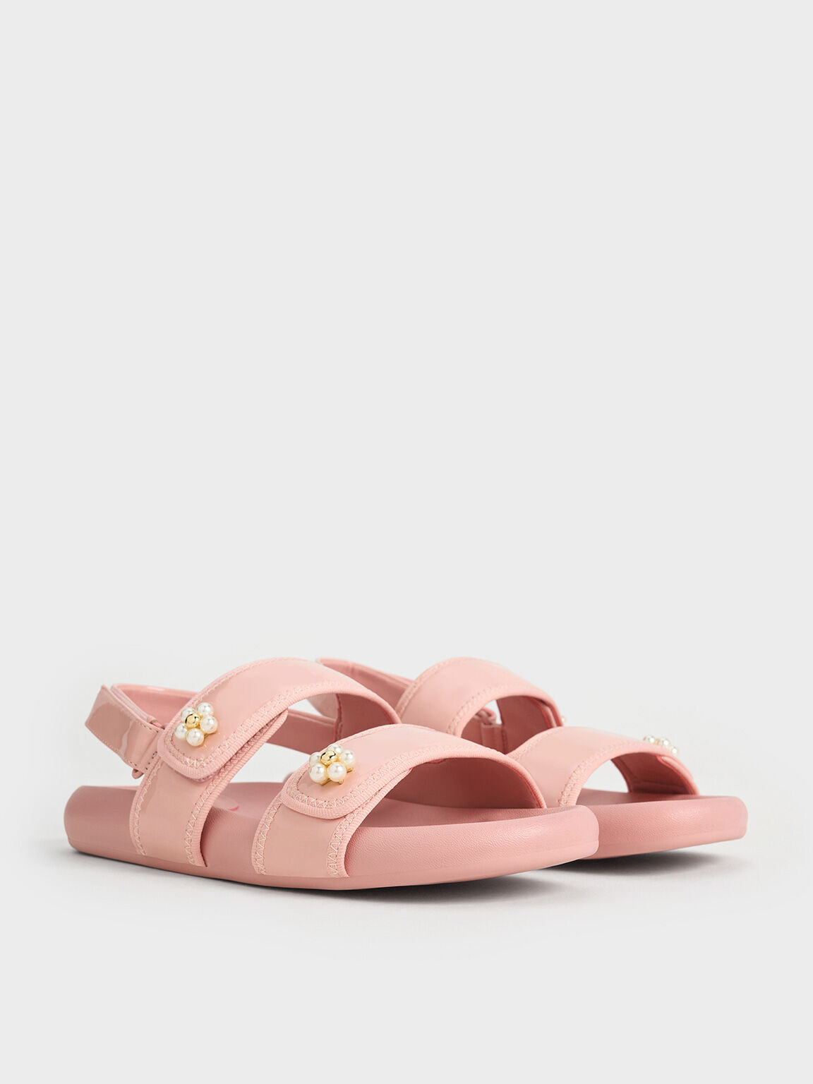 Giày sandals bé gái Plaid Beaded-Flower, Hồng, hi-res
