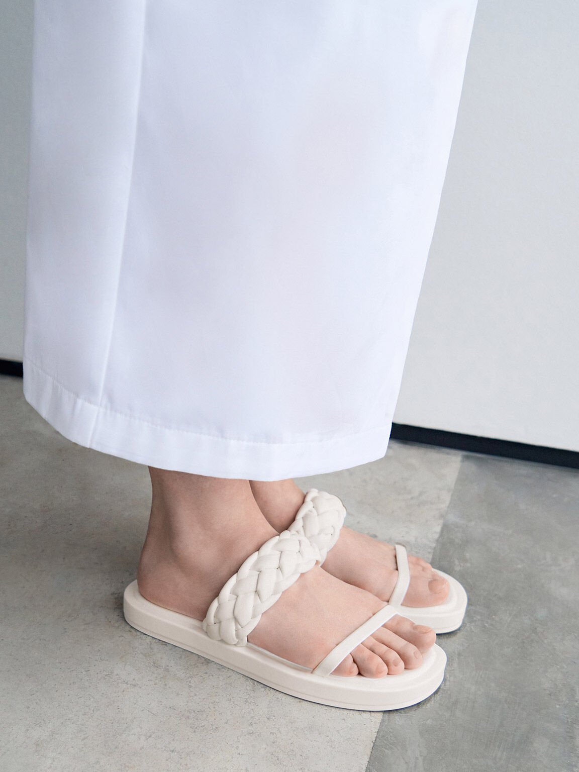 Braided-Strap Flatform Sandals, White, hi-res