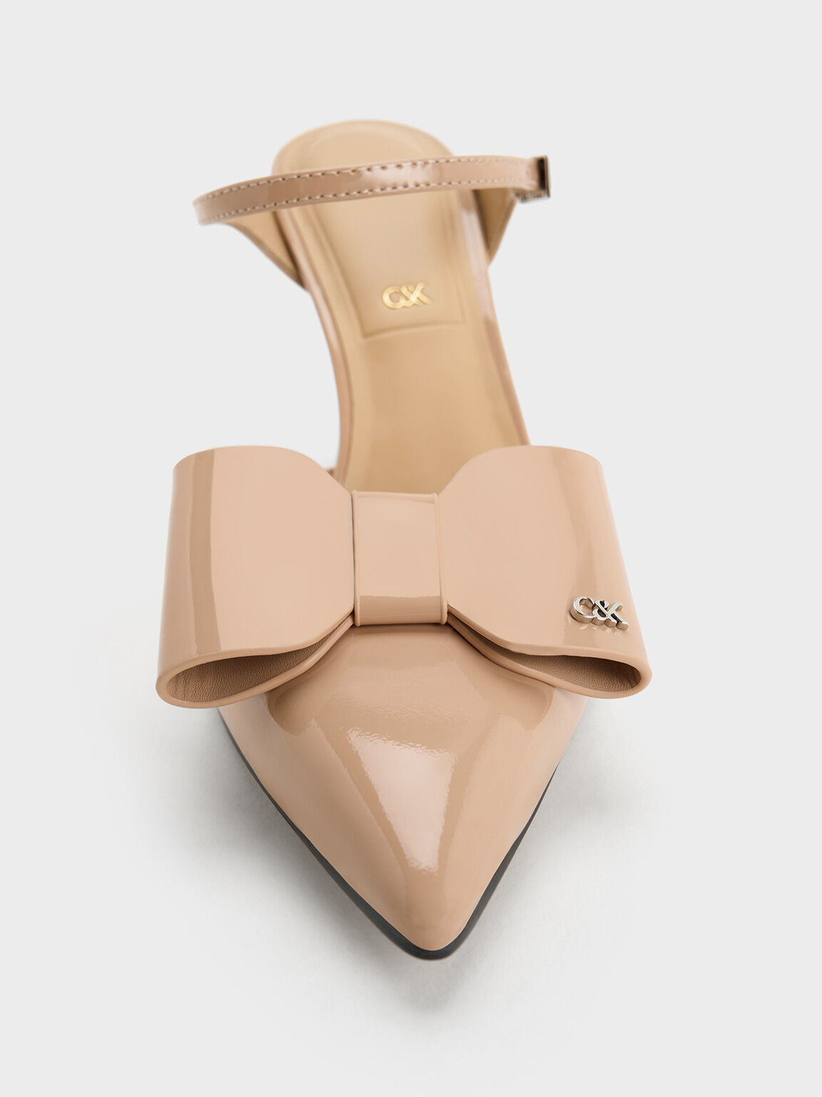 Giày mules cao gót Lu Patent Leather Bow Blade-Heel, Nude, hi-res