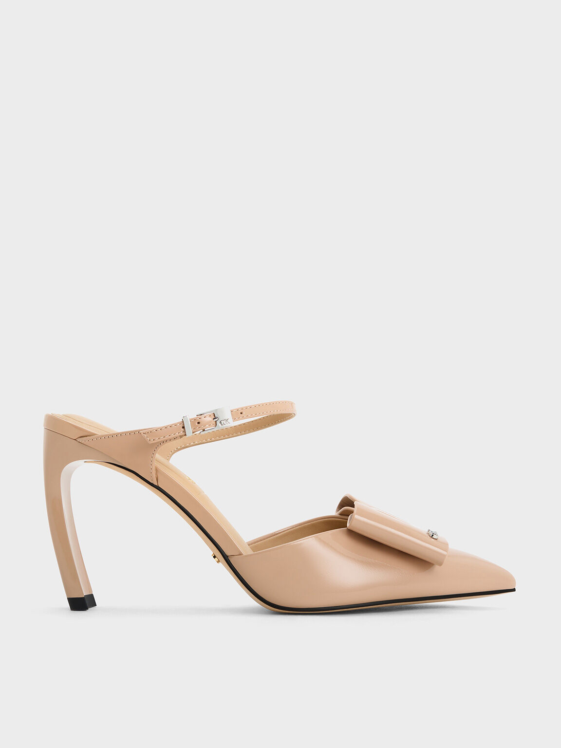 Lu Patent Leather Bow Blade-Heel Mules, Nude, hi-res