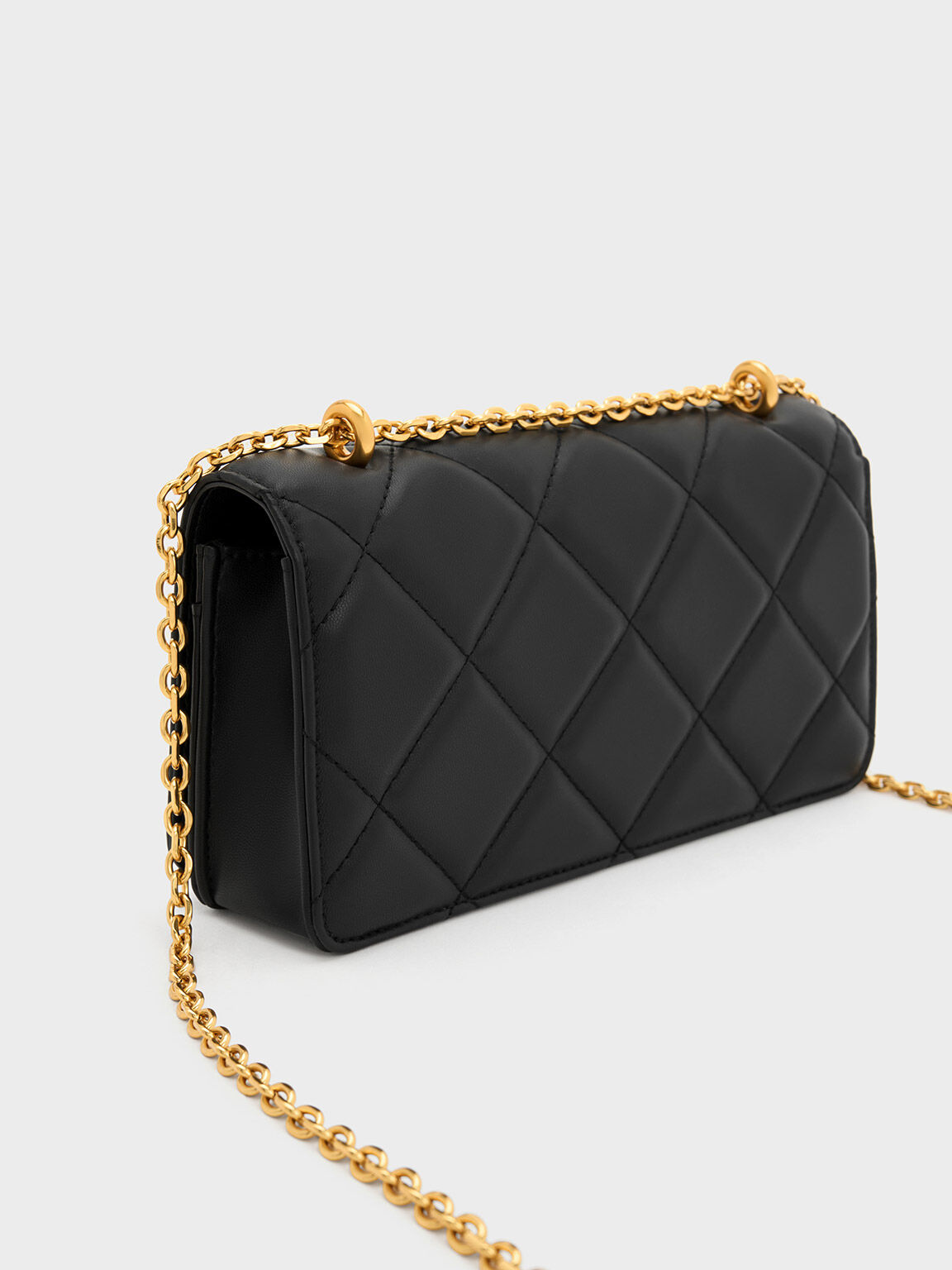 Black Paffuto Chain Handle Quilted Long Wallet - CHARLES & KEITH VN