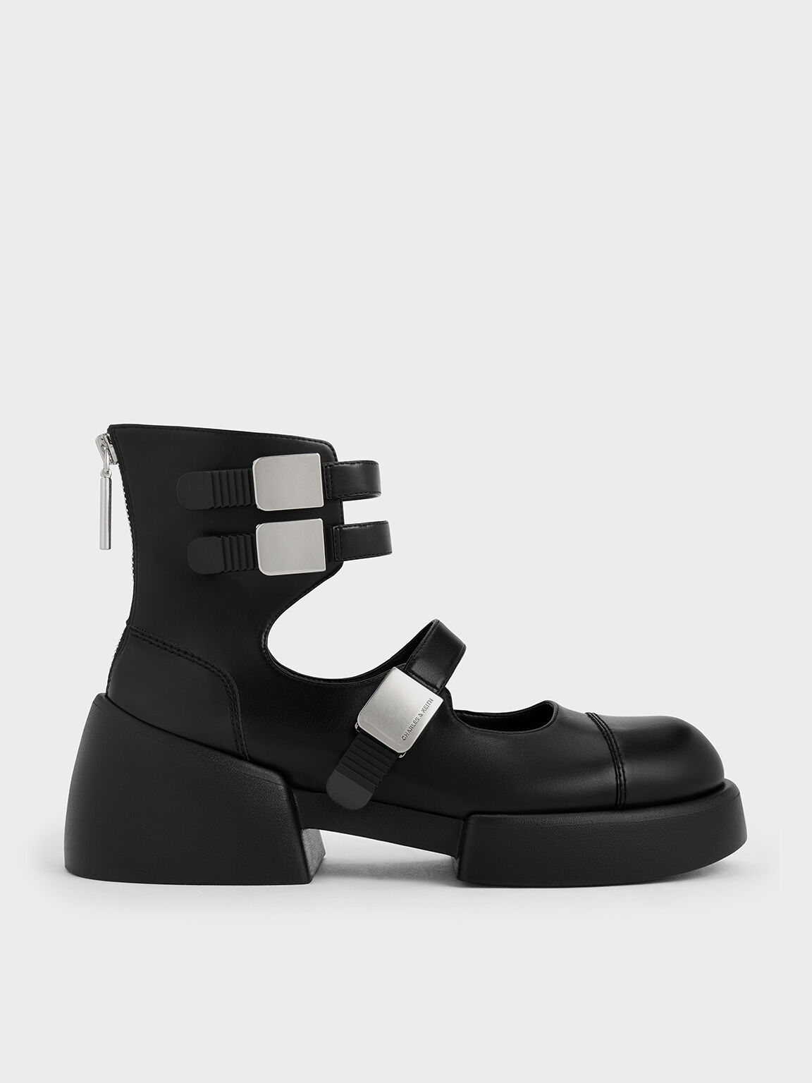 Giày boots đế cao Robbie Ankle-Strap Chunky Mary Janes, Đen, hi-res