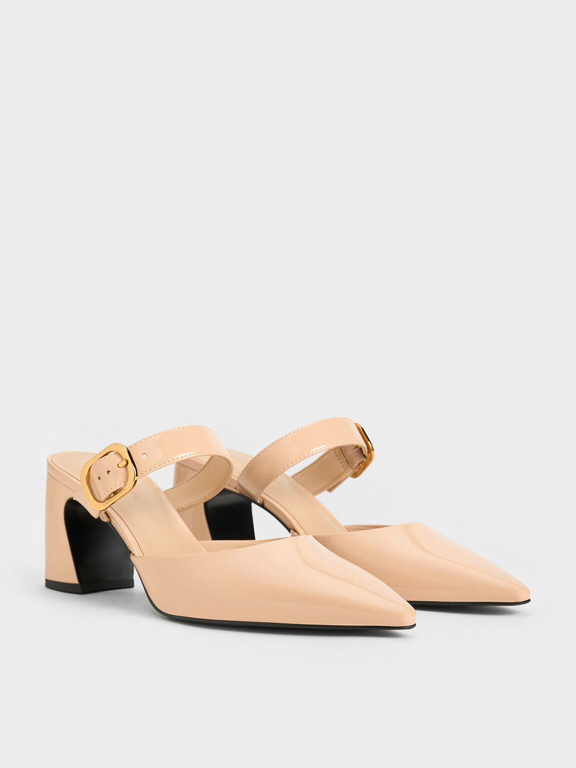 Giày mules cao gót mũi nhọn Patent Pointed-Toe Mary Jane, Nude, hi-res