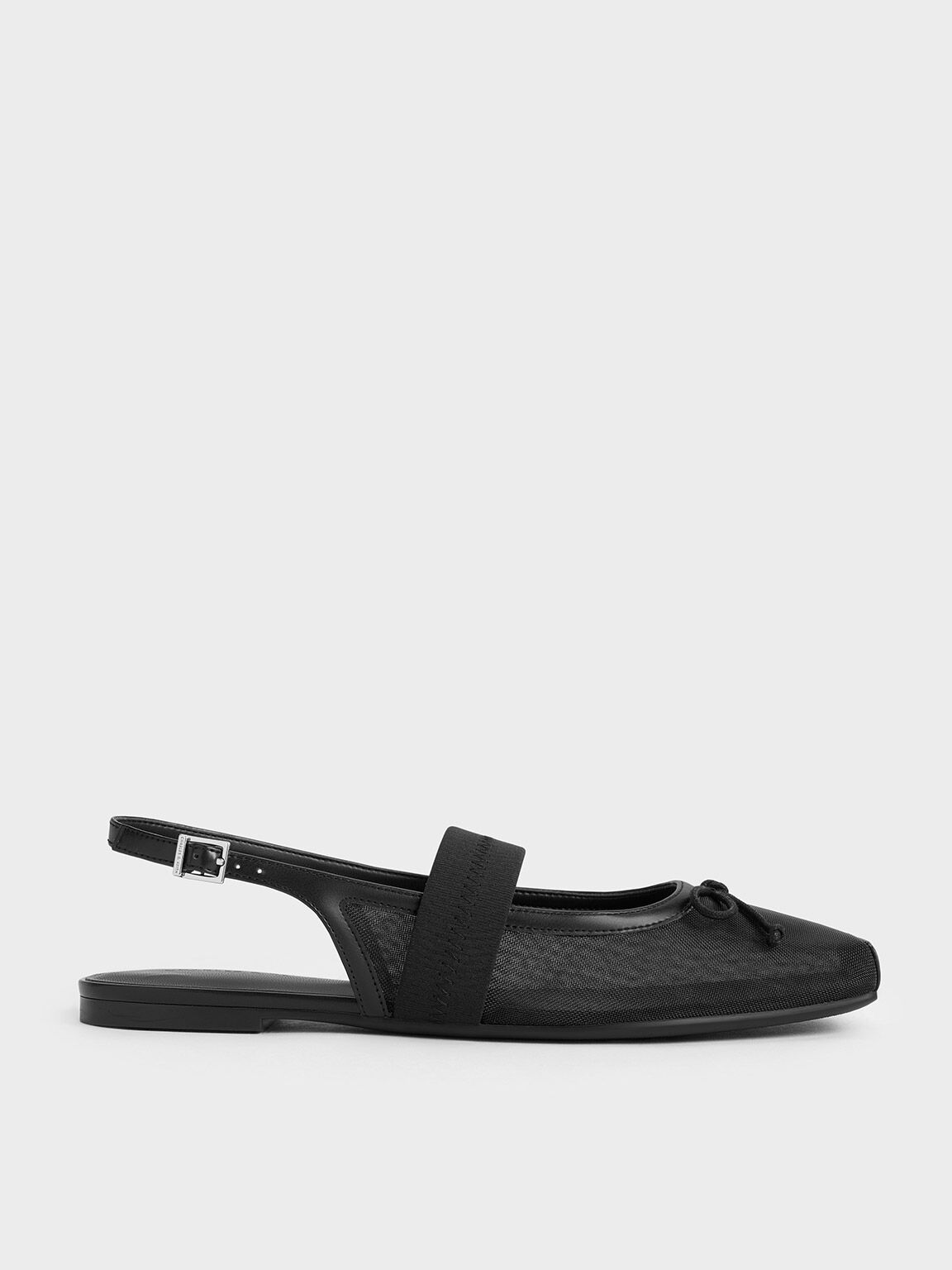 Lyric Mesh & Satin Bow Slingback Flats, Black Textured, hi-res