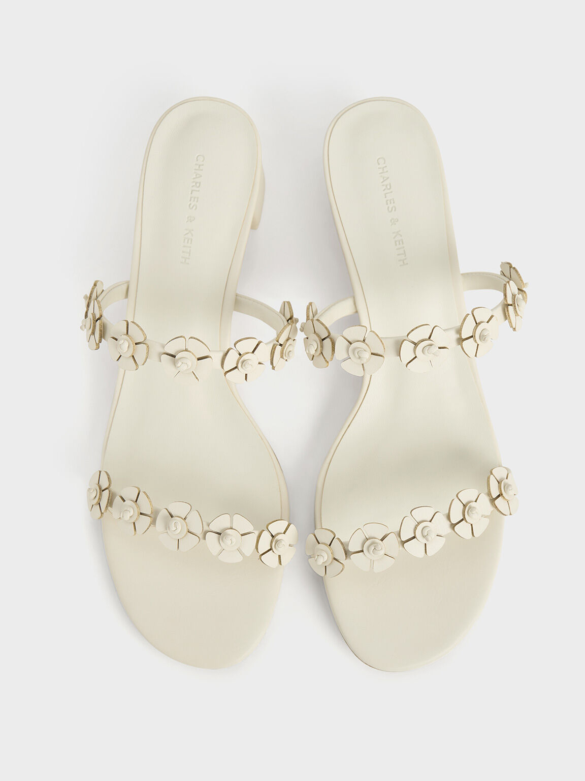 Floral-Embellished Double-Strap Sandals, Chalk, hi-res