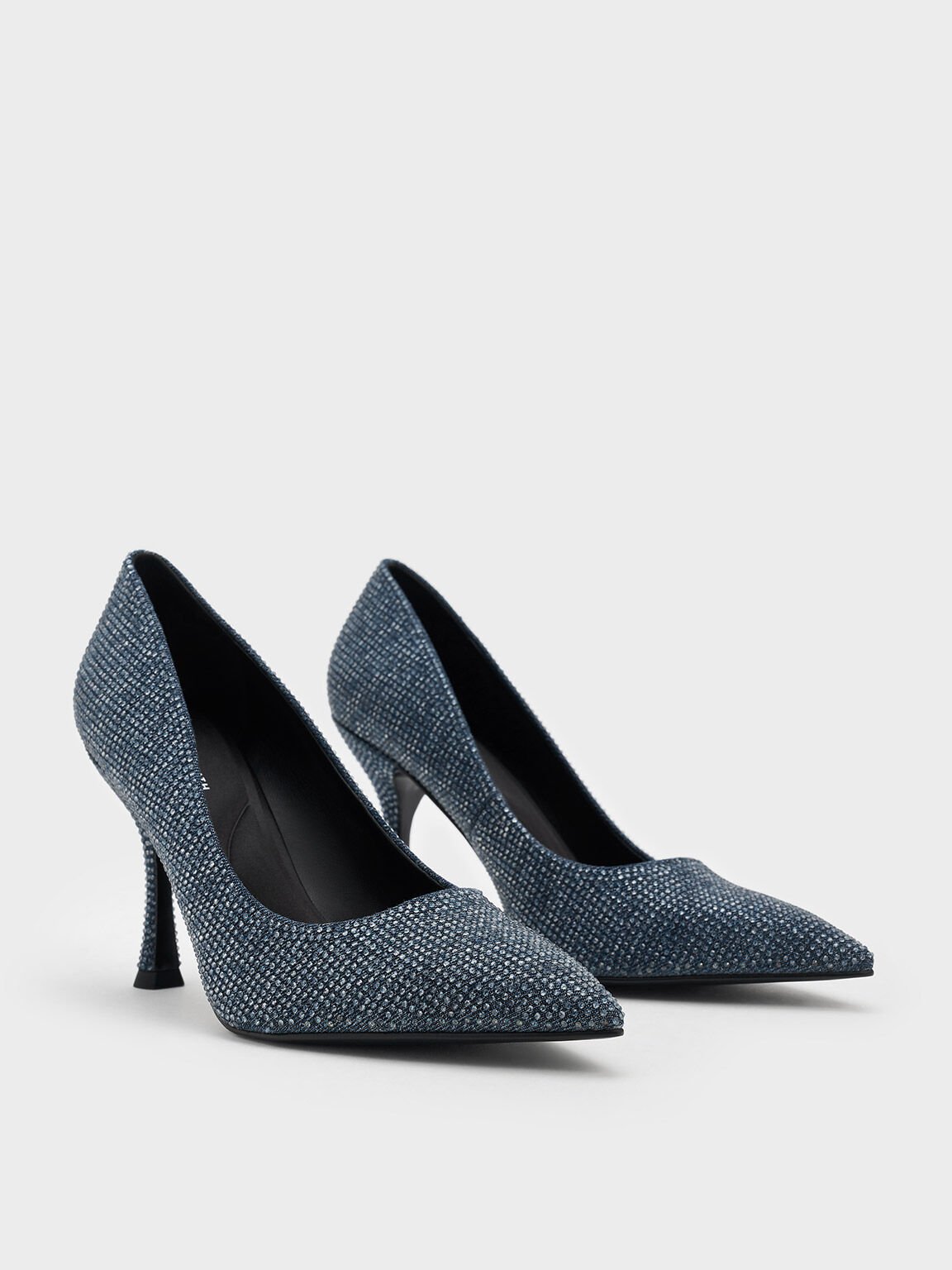 Giày cao gót mũi nhọn Denim Pointed-Toe Spool-Heel, Xanh denim, hi-res