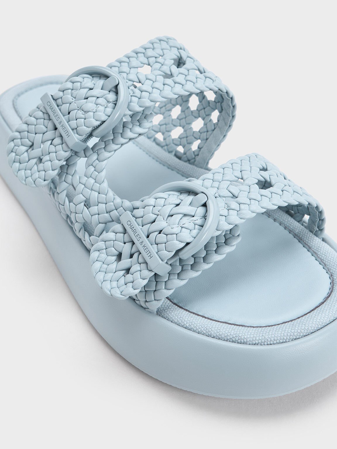 Woven Double-Strap Buckled Sandals, Light Blue, hi-res