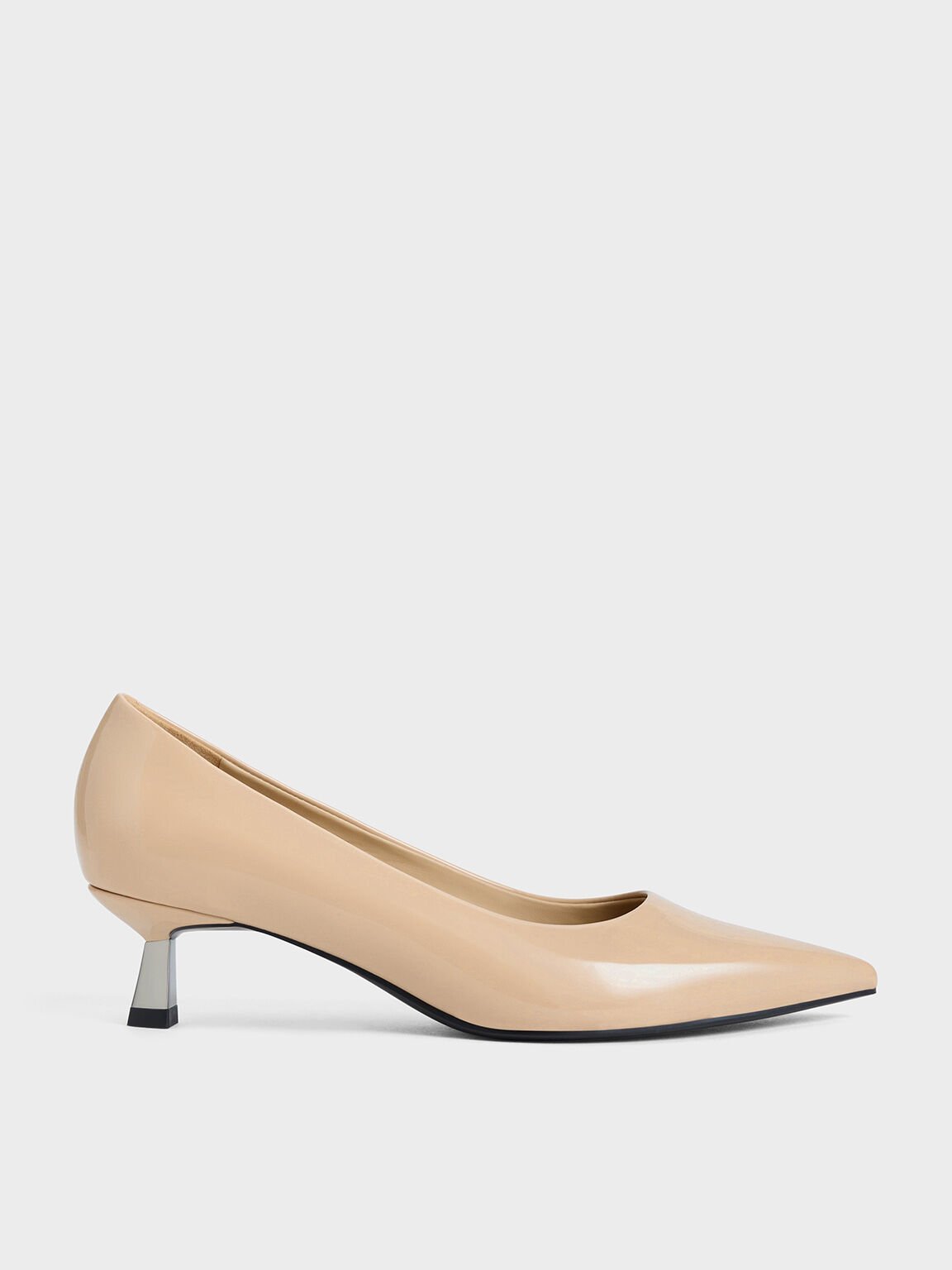 Giày cao gót mũi nhọn Patent Round-Toe Block-Heel, Nude, hi-res