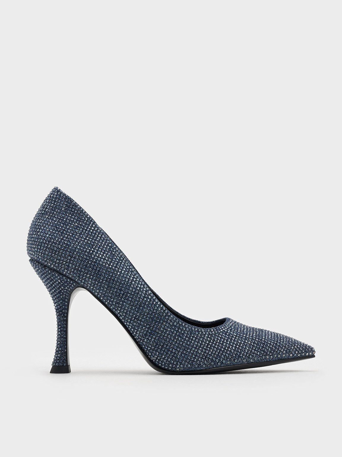 Giày cao gót mũi nhọn Denim Pointed-Toe Spool-Heel, Xanh denim, hi-res