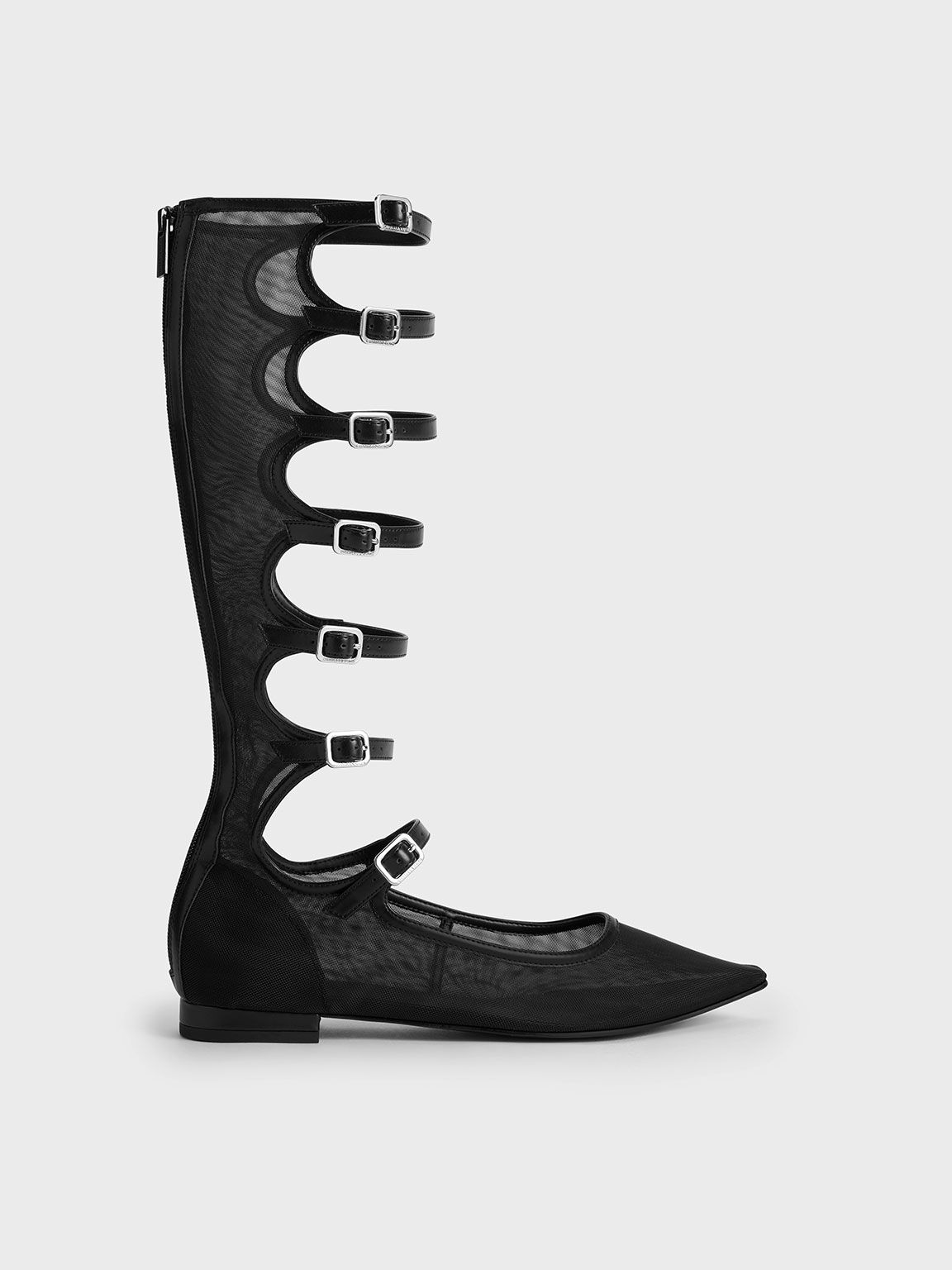 Giày sandals Lyric Mesh Gladiator Pointed-Toe, Đen họa tiết, hi-res