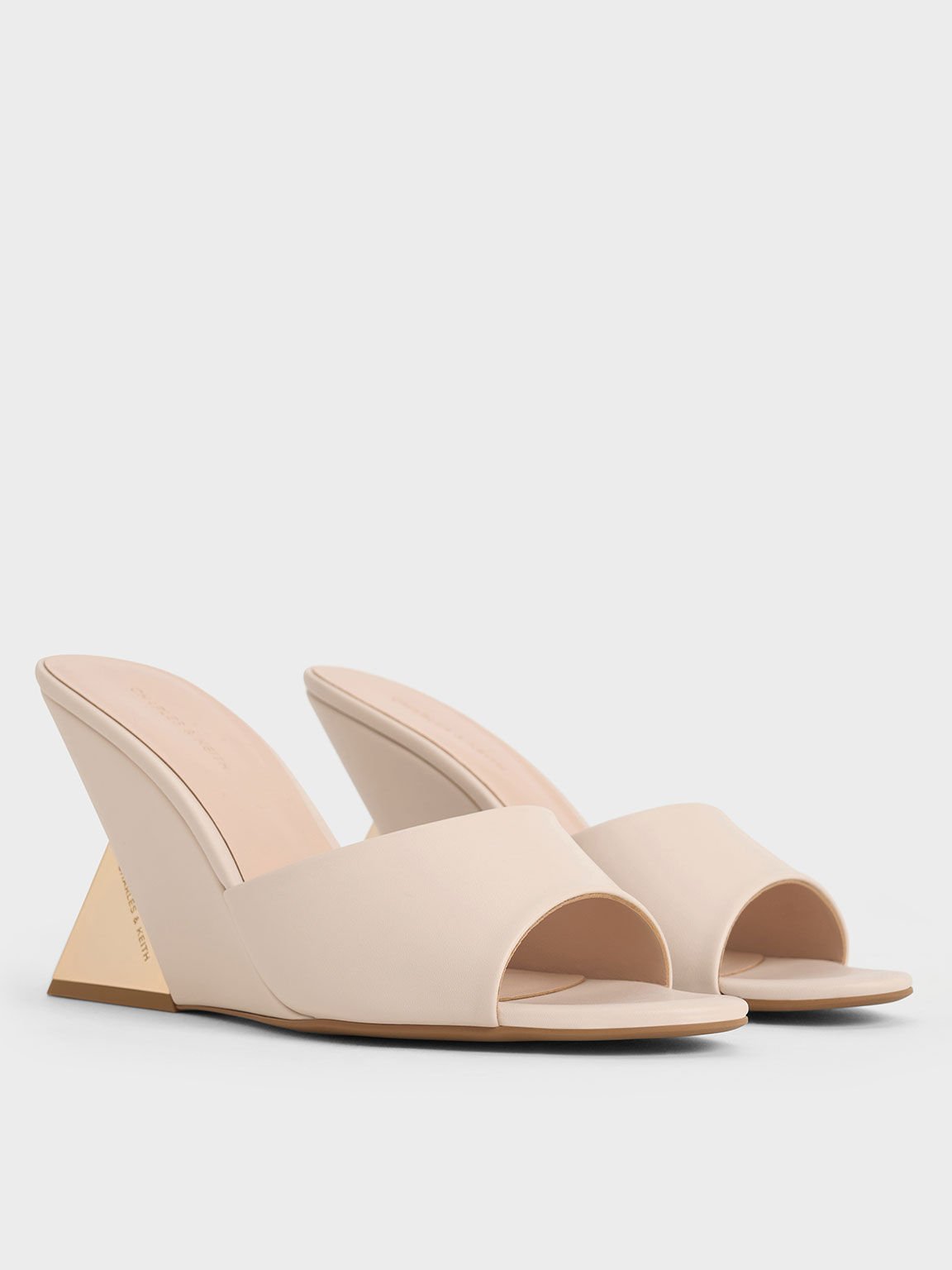 Triangle-Heel Wedge Mules, Cream, hi-res