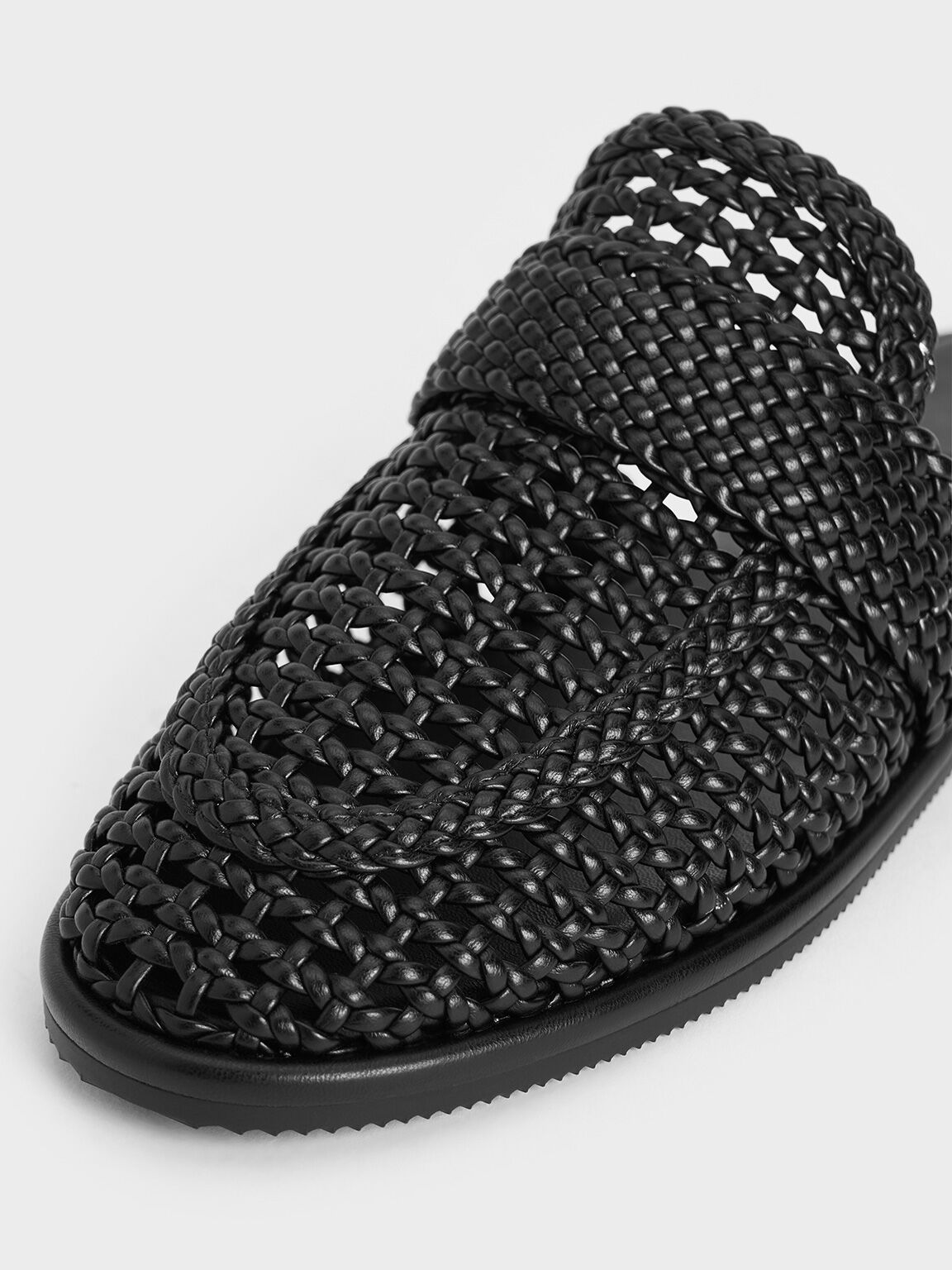 Woven Slip-On Flats, Black, hi-res