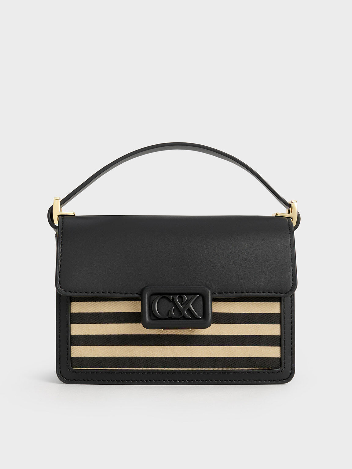 Túi đeo vai chữ nhật Leather & Canvas Striped Boxy, Nhiều màu, hi-res