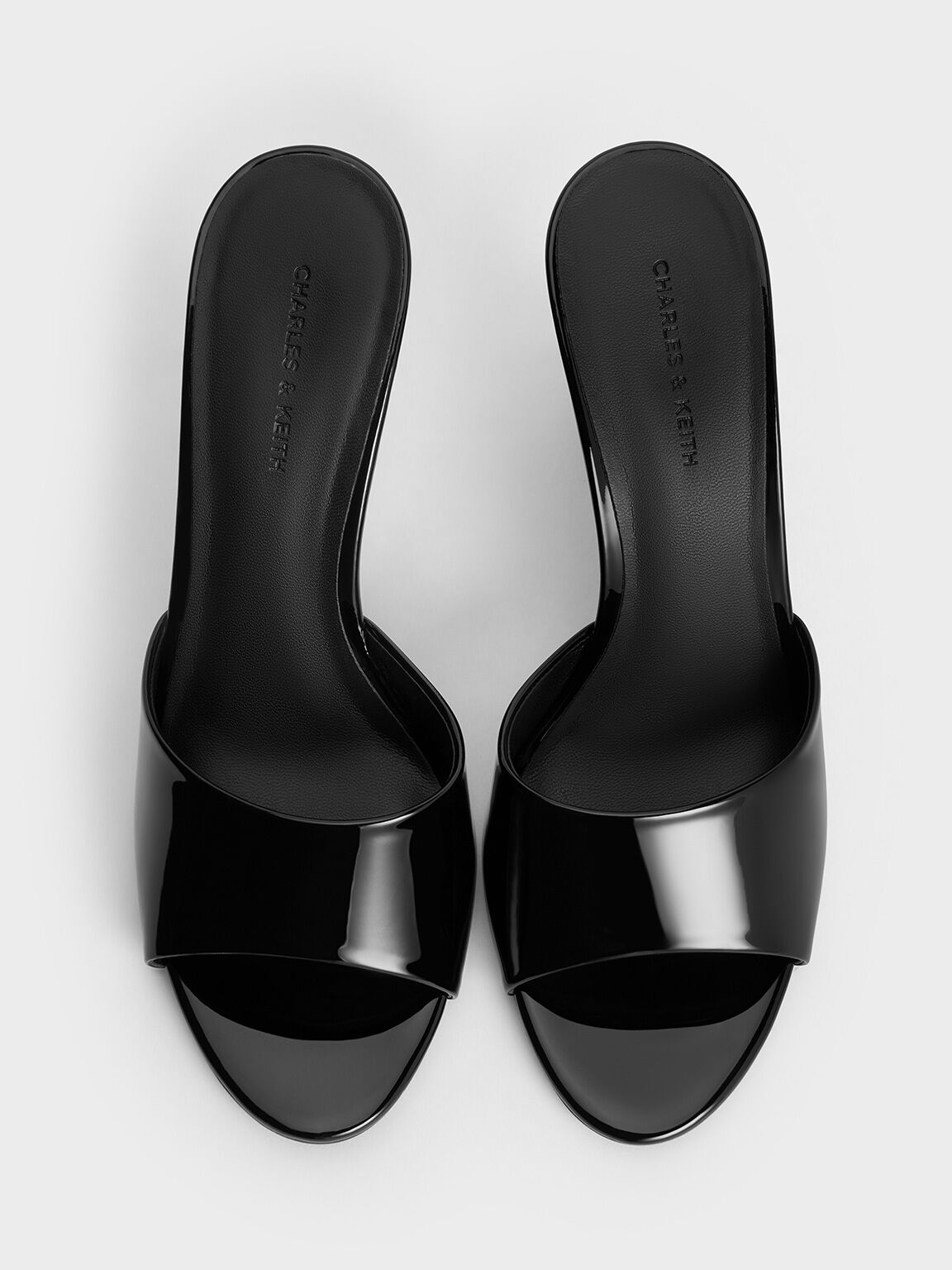 Patent Triangle-Heel Wedge Mules, Black Patent, hi-res