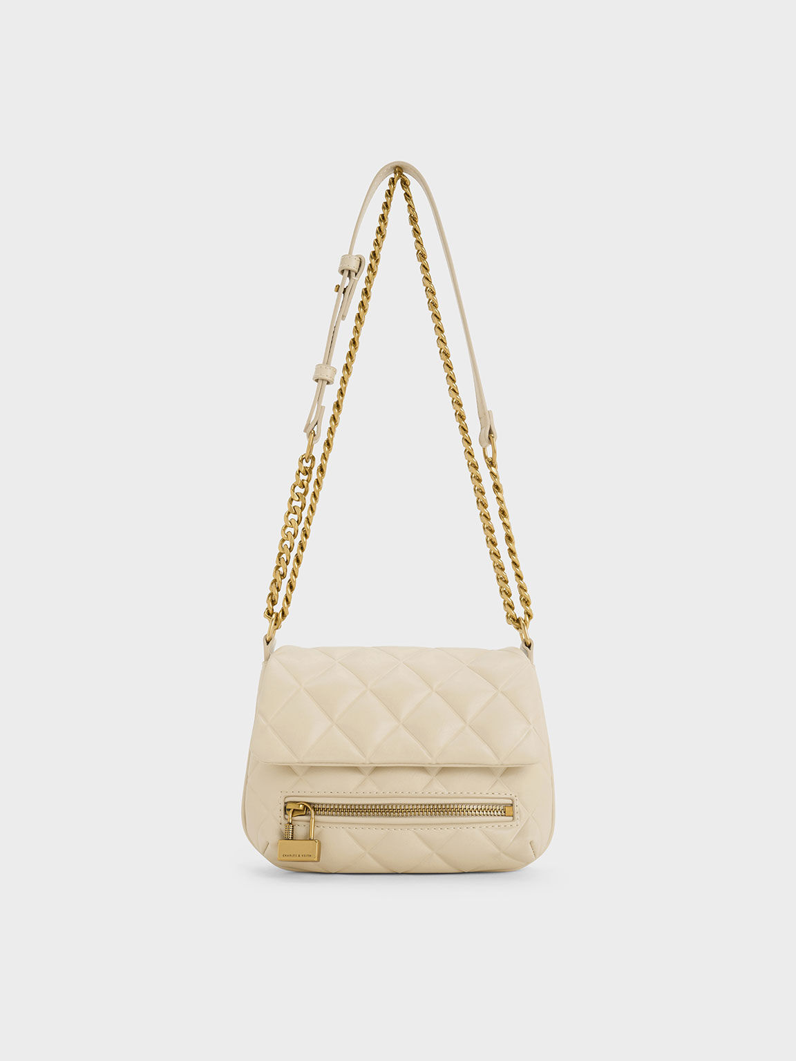 Beige Mini Swing Quilted Chain-Handle Bag - CHARLES & KEITH VN