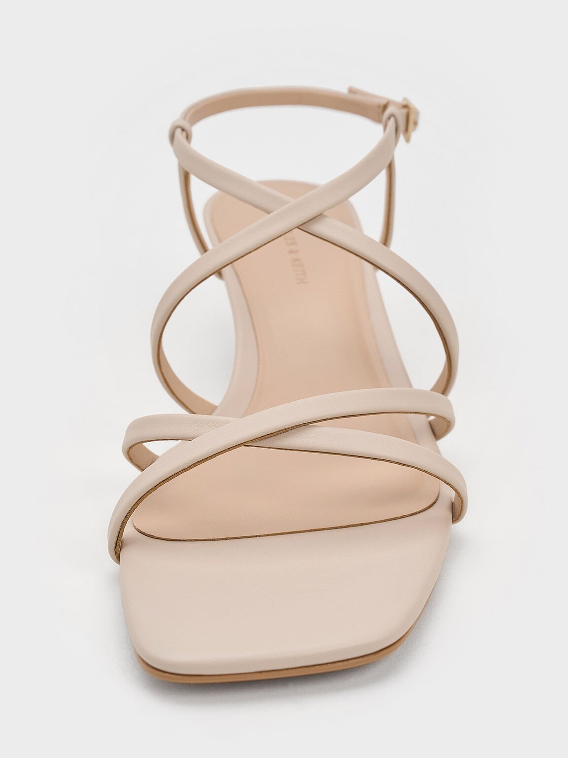 Giày sandals đế xuồng Patent Strappy, Kem, hi-res