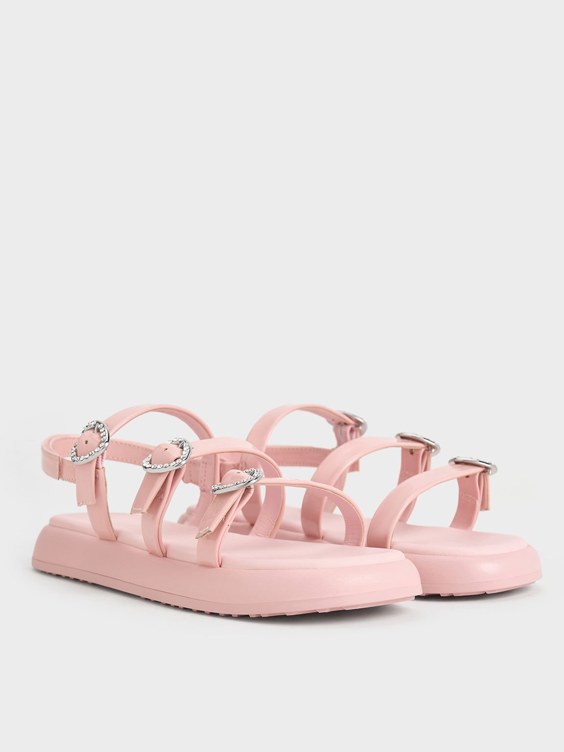 Girls' Patent Heart-Embellished Strappy Sandals, Pink, hi-res