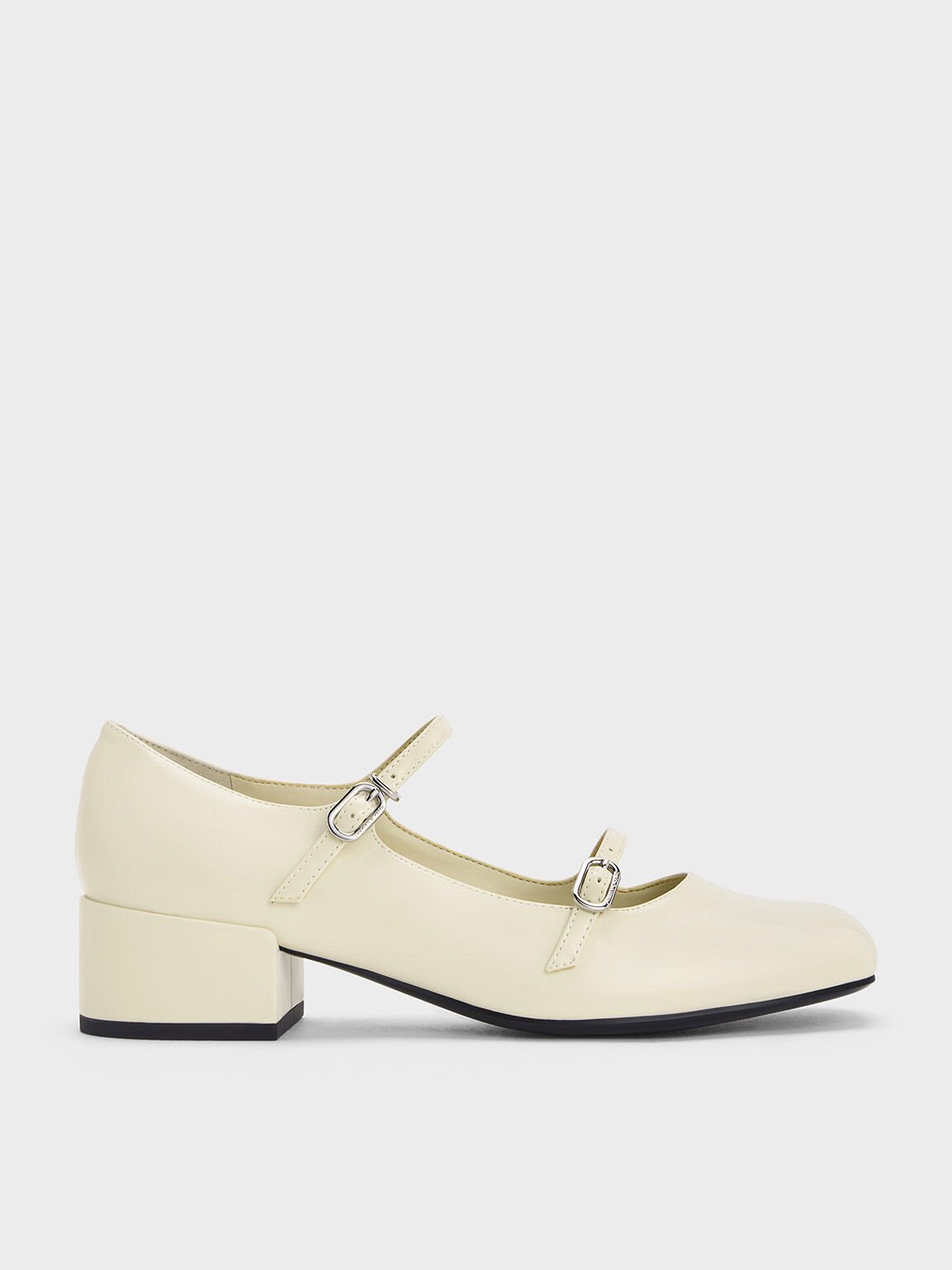 Giày cao gót mũi tròn Double-Strap Block-Heel, Phấn, hi-res