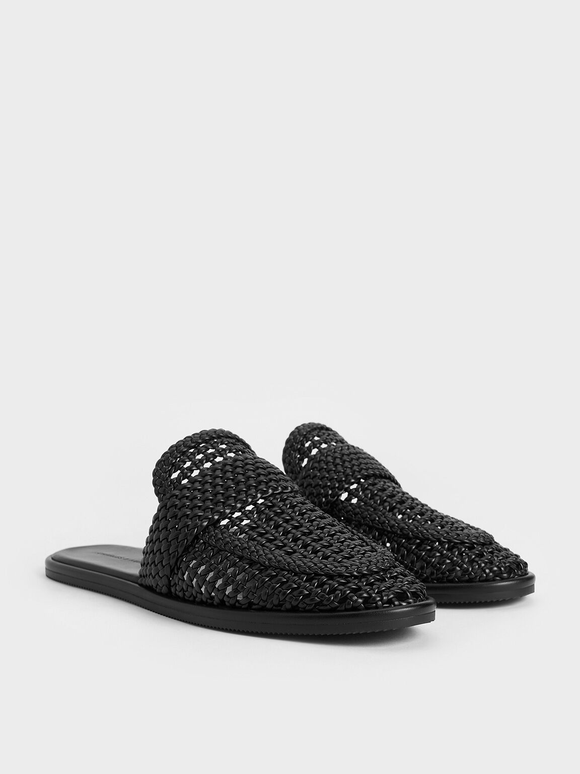 Giày mules hở gót Woven Slip-On, Đen, hi-res