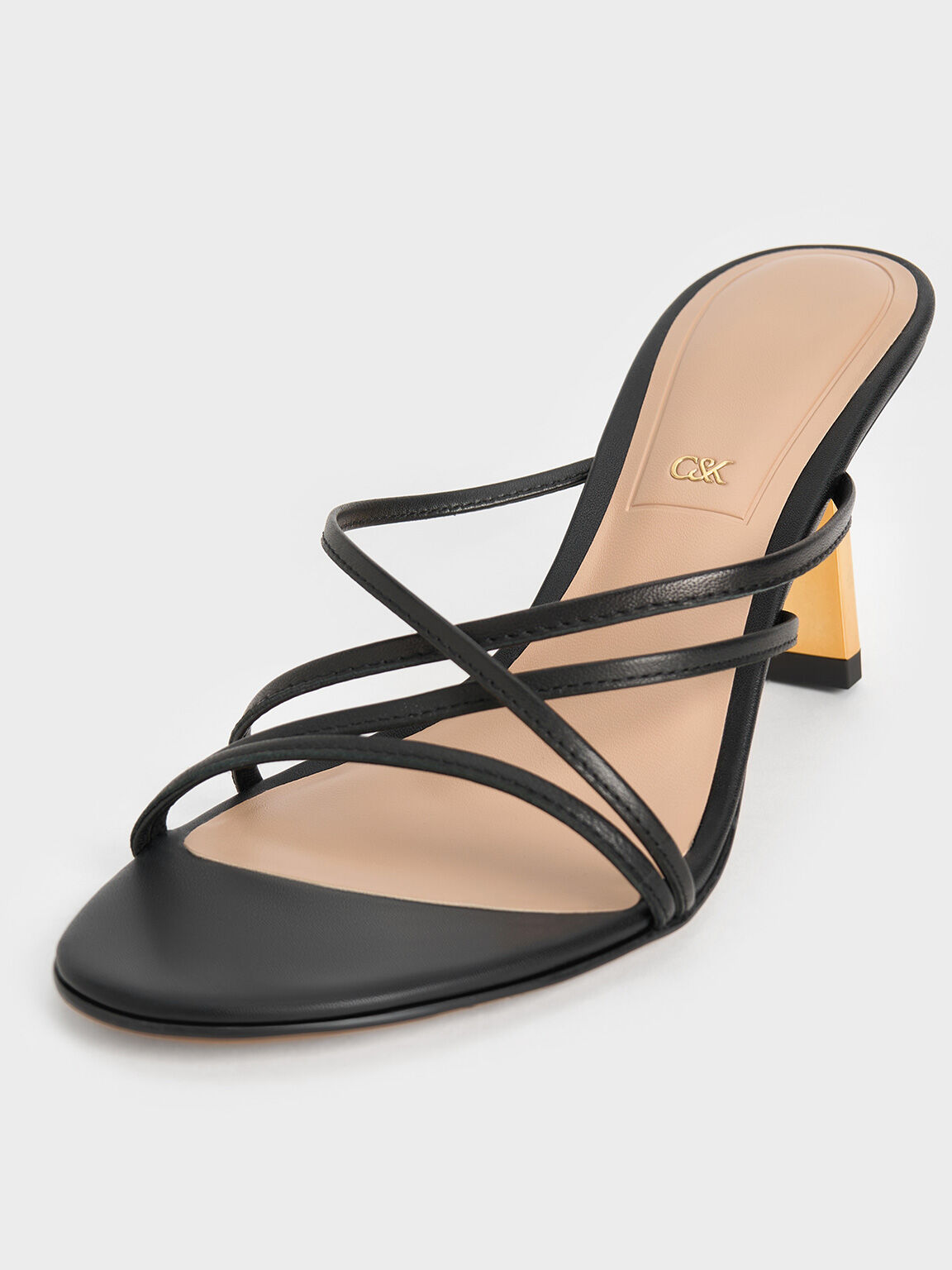 Giày mules cao gót Orly Leather Strappy Slant-Heel, Đen, hi-res