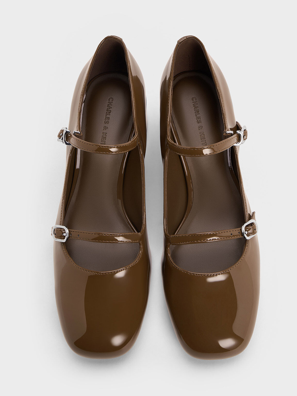 Double-Strap Block-Heel Mary Janes, Brown, hi-res