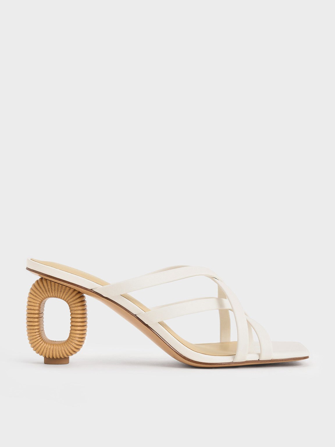 Sculptural-Heel Strappy Mules, White, hi-res