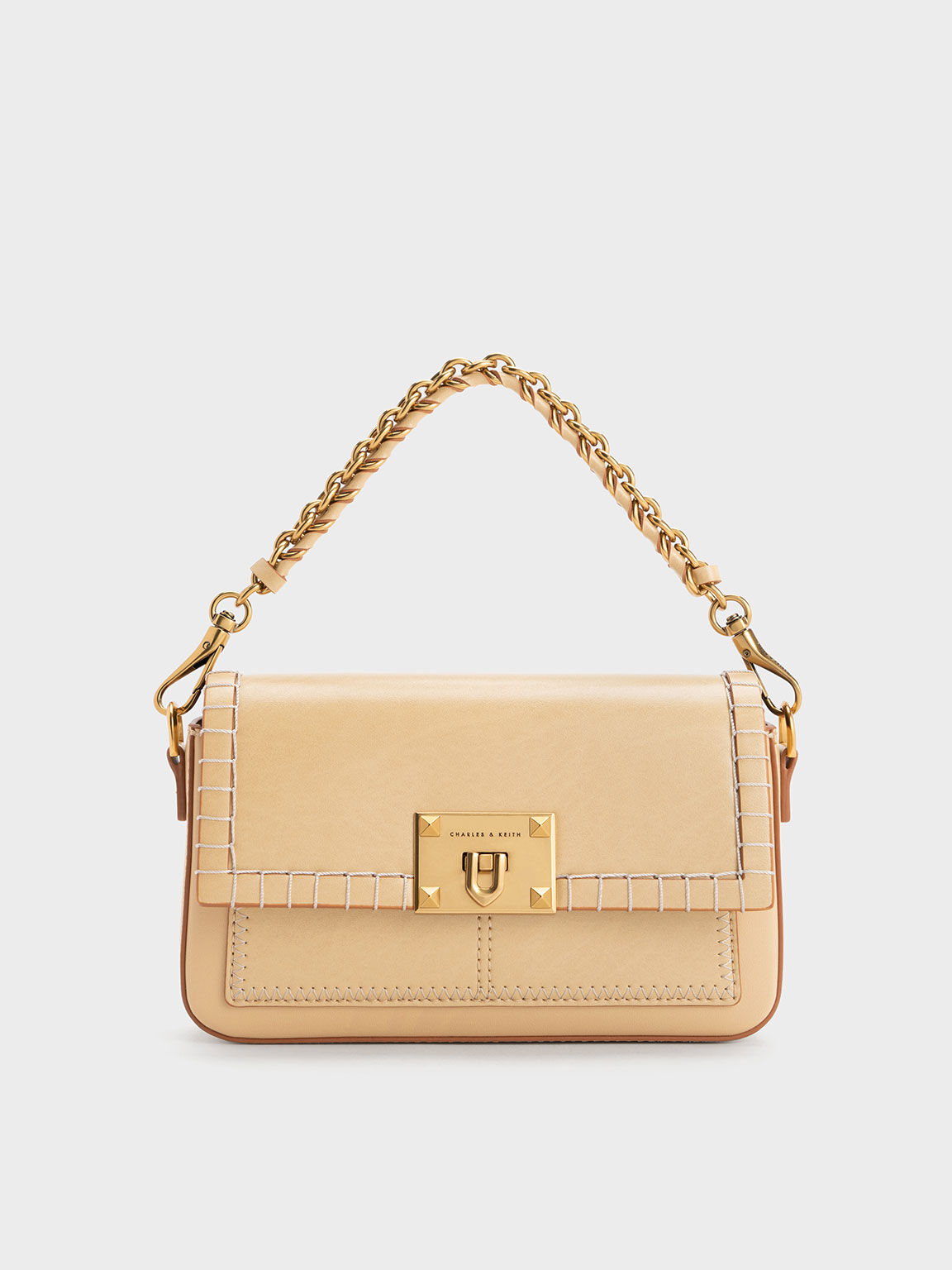 Beige Circe Stitch-Trim Top Handle Bag - Charles & Keith Vn