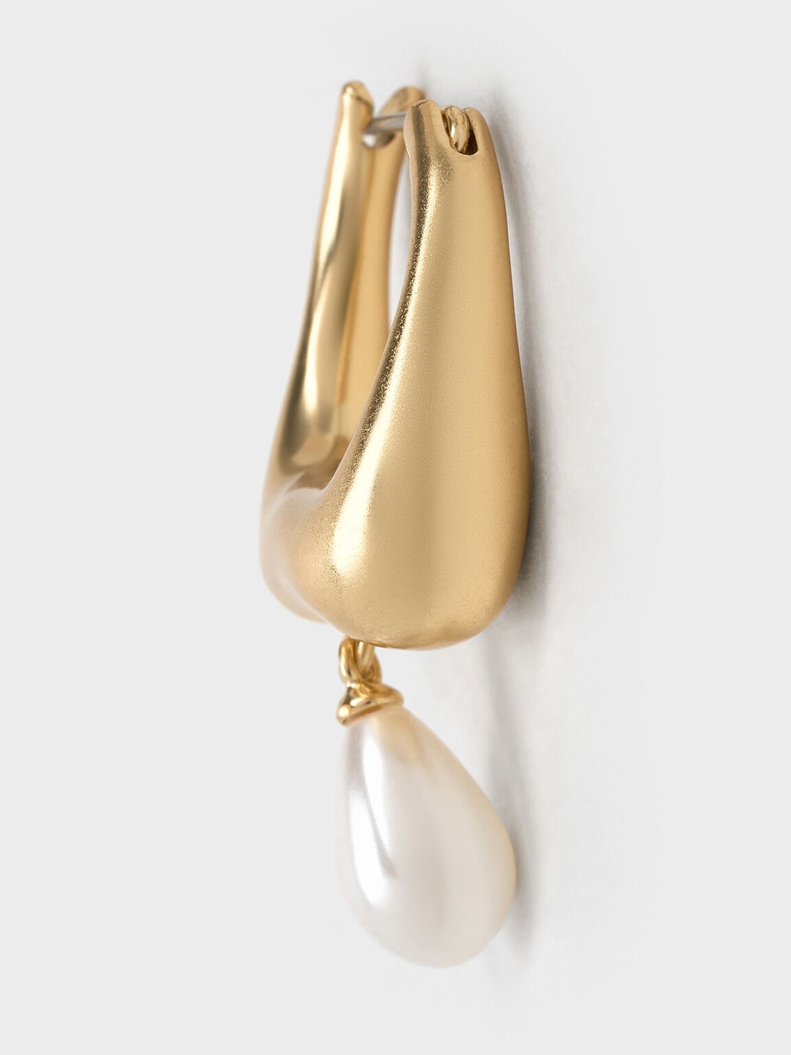 Corrine Teardrop Pearl Hoop Earrings, Brush Gold, hi-res