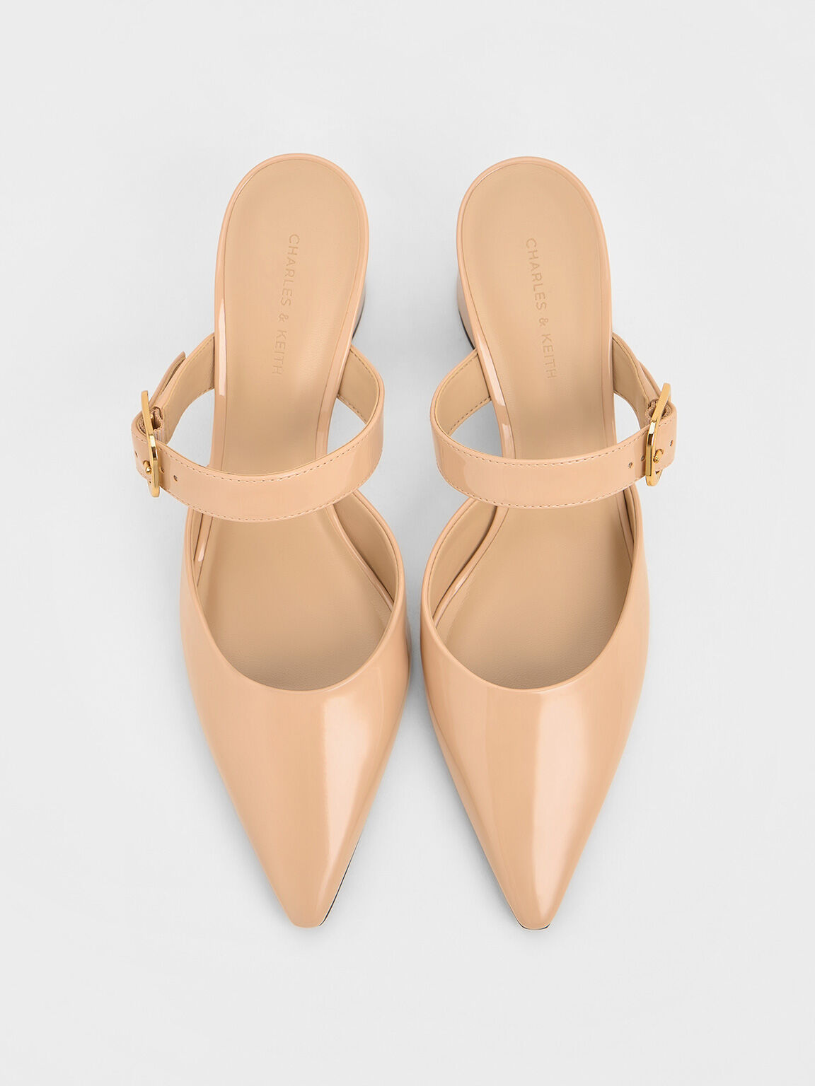 Giày mules cao gót mũi nhọn Patent Pointed-Toe Mary Jane, Nude, hi-res