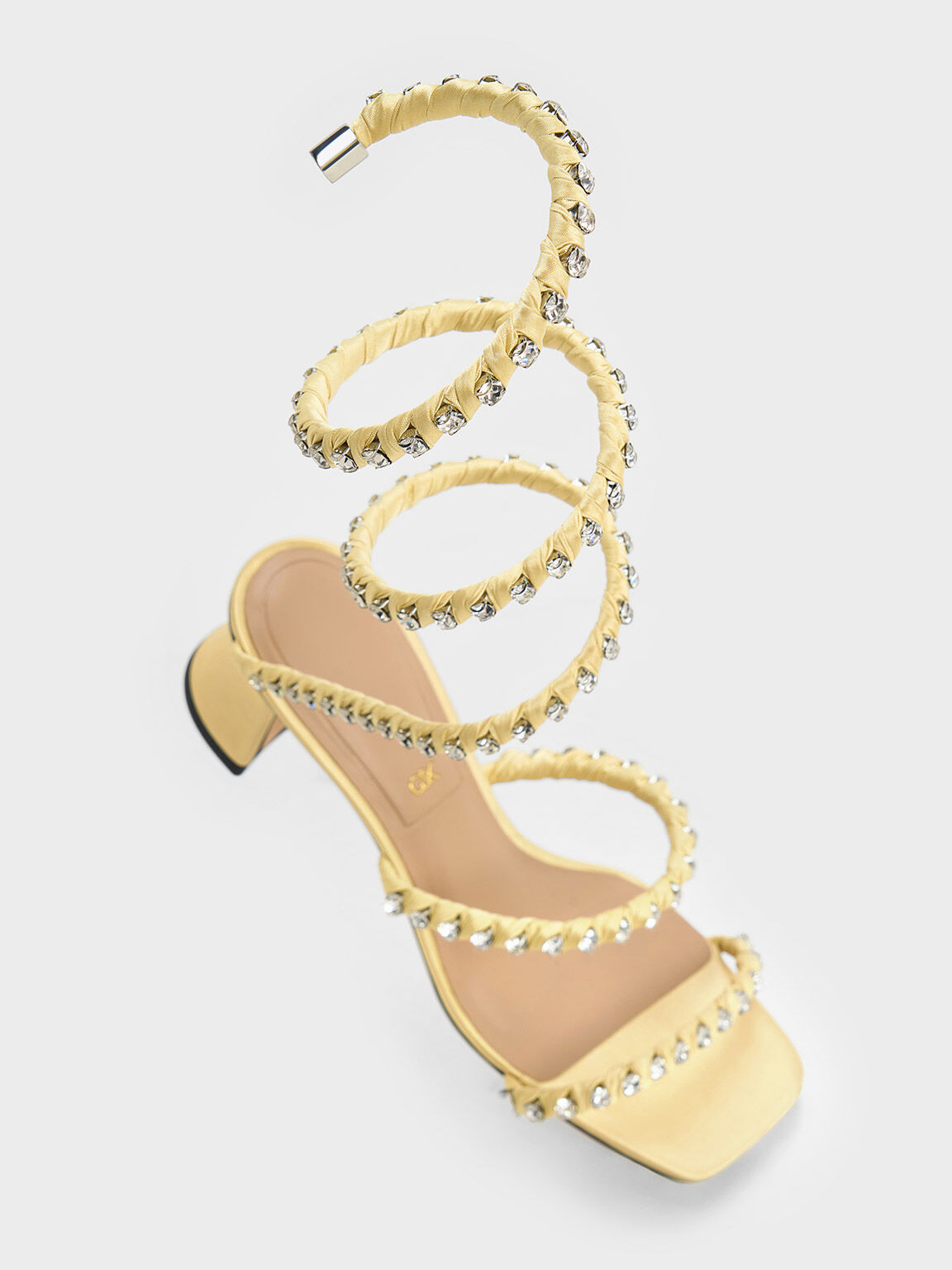 Giày sandals cao gót Goldie Recycled Polyester Gem-Encrusted, Vàng, hi-res
