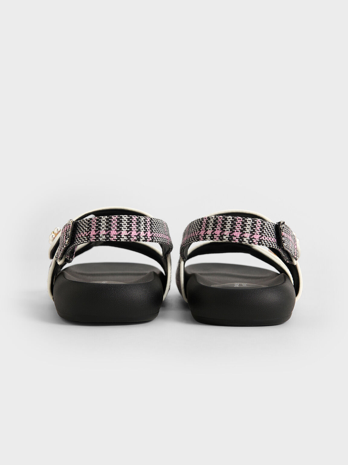 Giày sandals bé gái Plaid Beaded-Flower, Hồng phấn, hi-res
