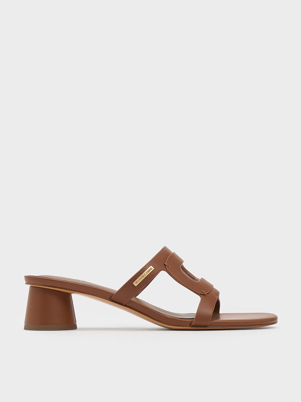 Giày mules cao gót Cut-Out Cylinder-Heel, Vàng caramel, hi-res