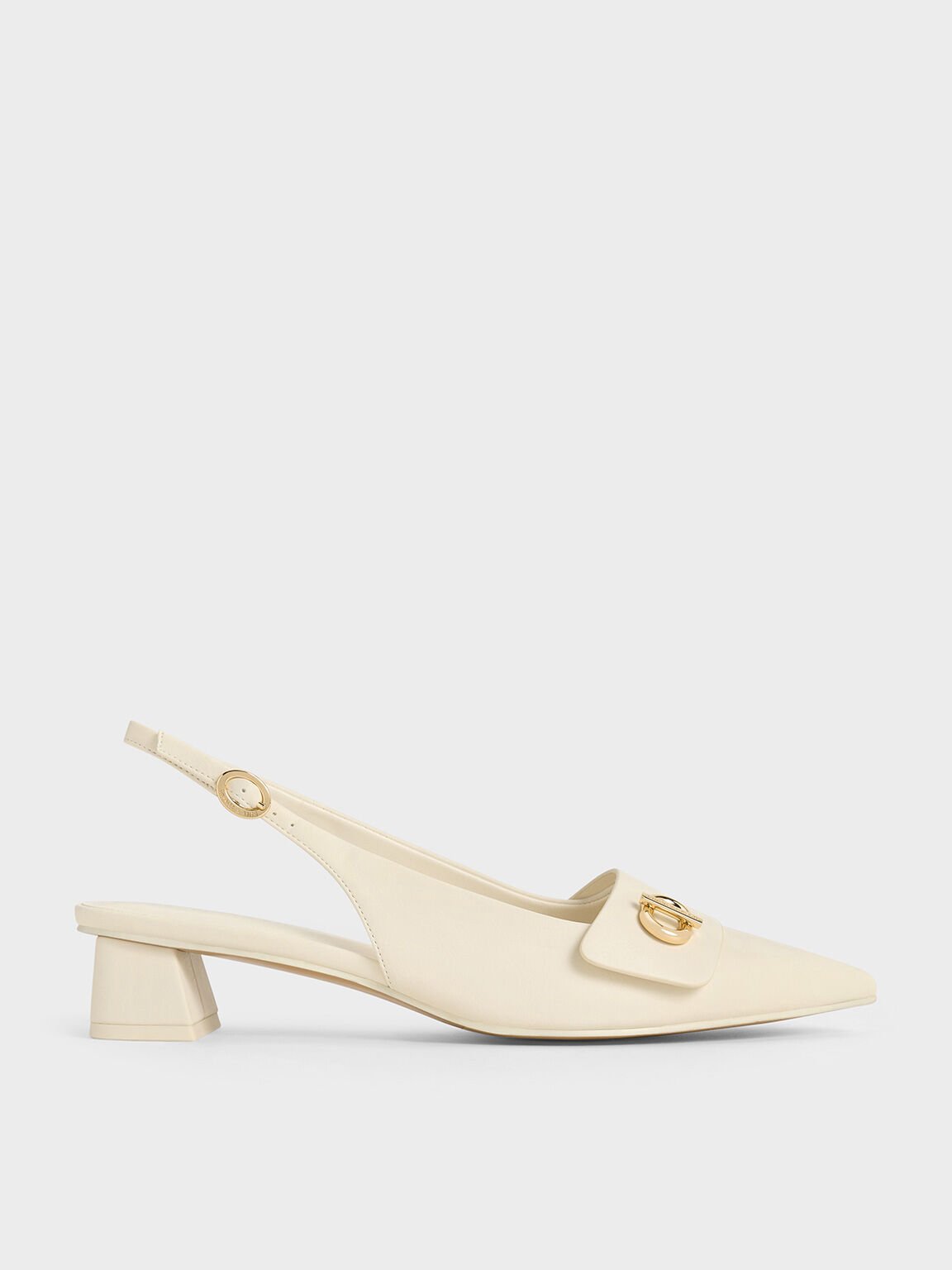 Metallic-Accent Pointed-Toe Slingback Pumps, Chalk, hi-res